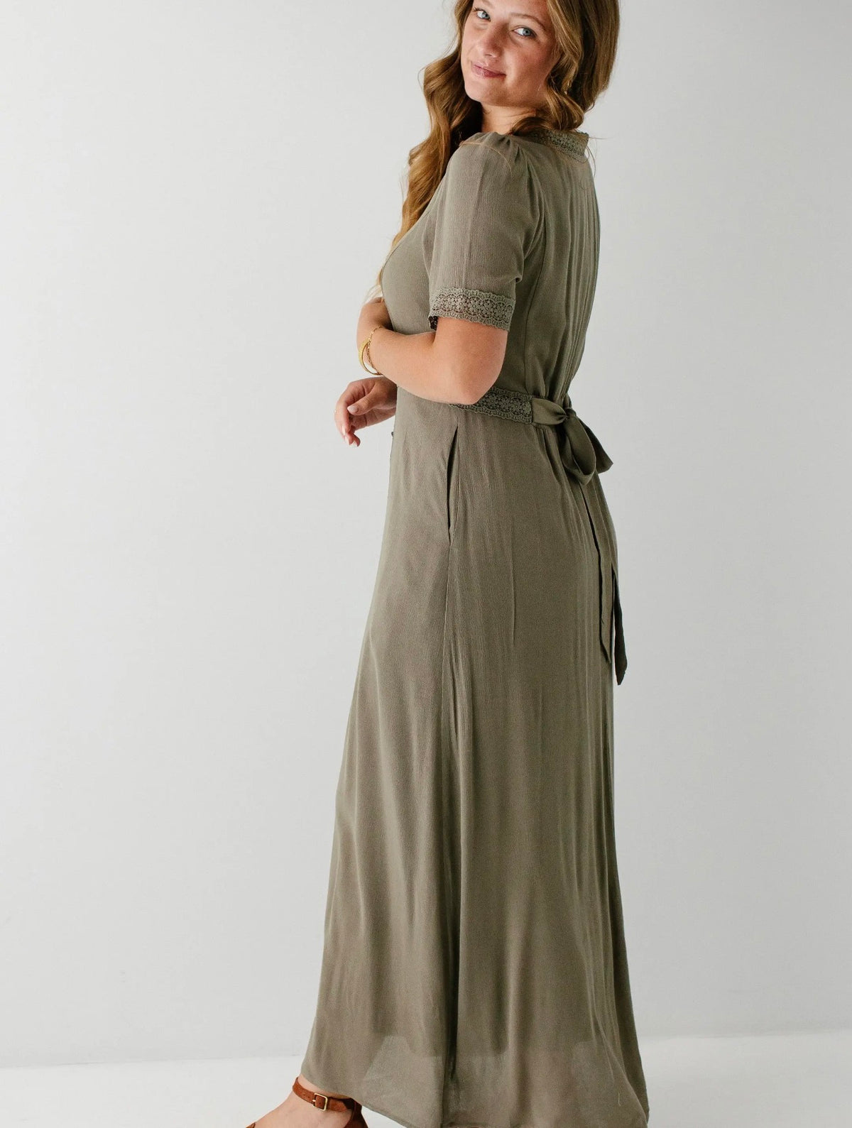 Marigold Lace Detail Maxi Dress - Olive Gray