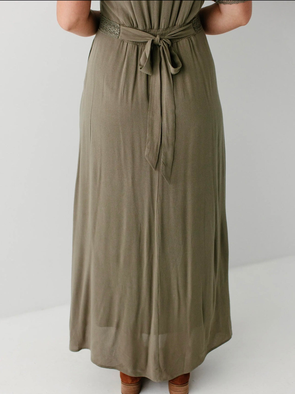 Marigold Lace Detail Maxi Dress - Olive Gray