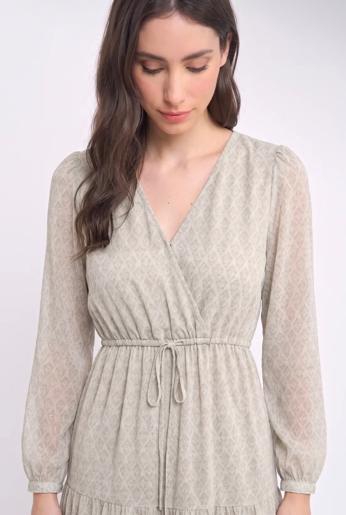 Long-Sleeve Soft Print Midi Dress