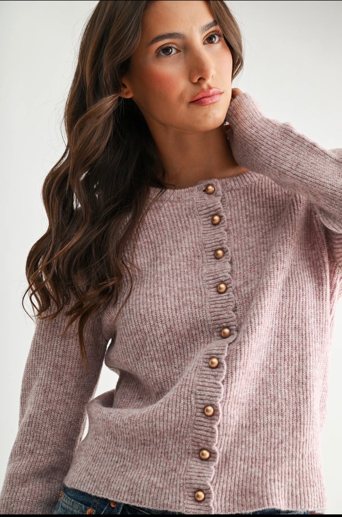 Pearl Button Ribbed Knit Cardigan