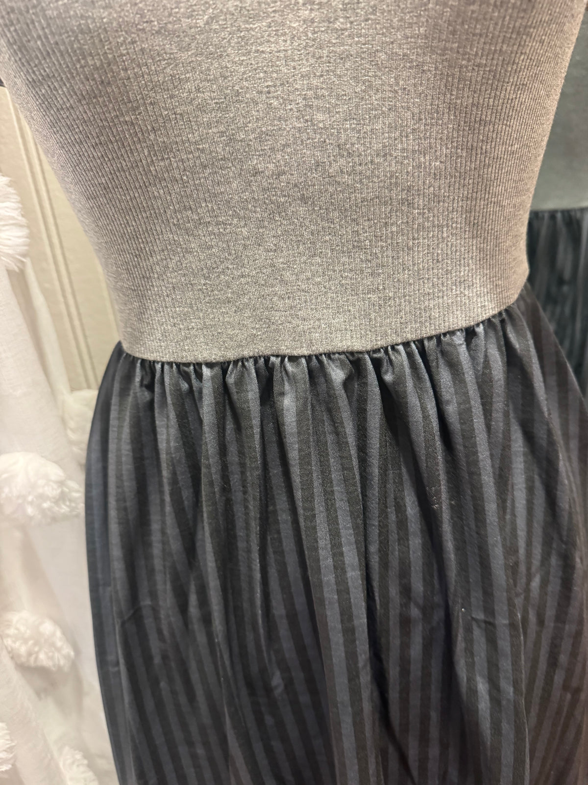 Pleated Midi Dress with Fitted Knit Top - Charcoal