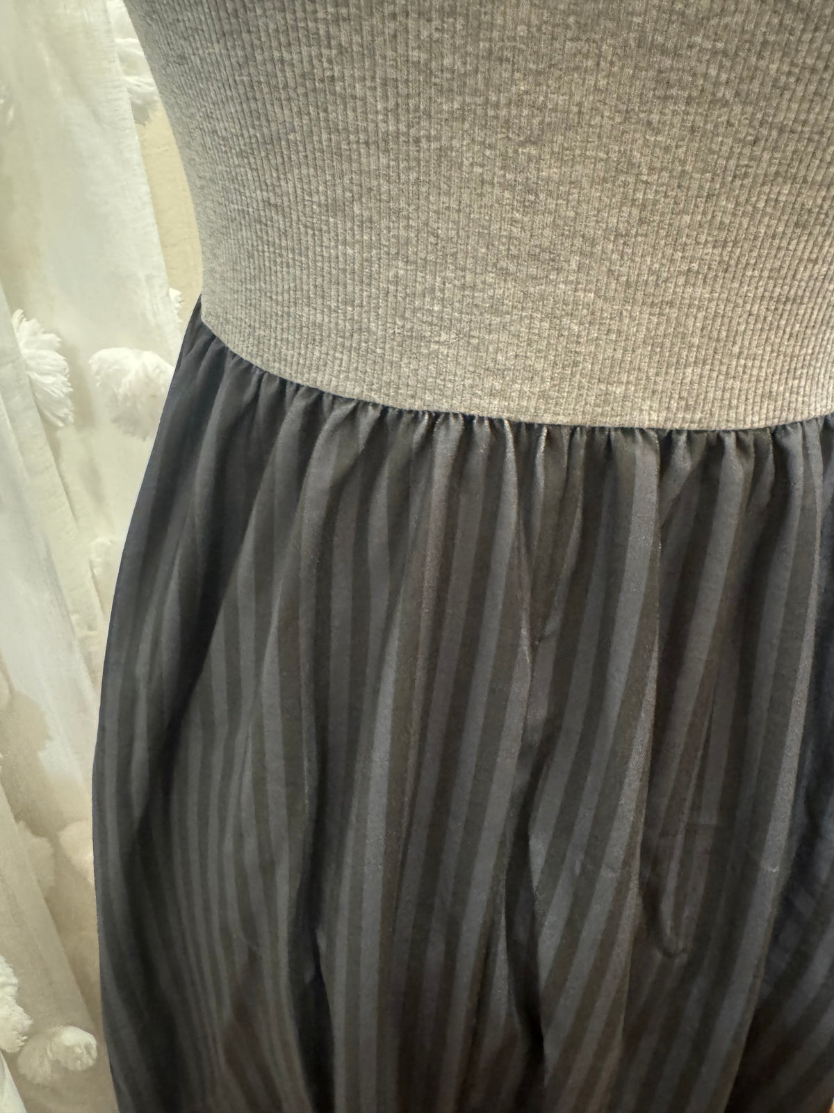 Pleated Midi Dress with Fitted Knit Top - Charcoal