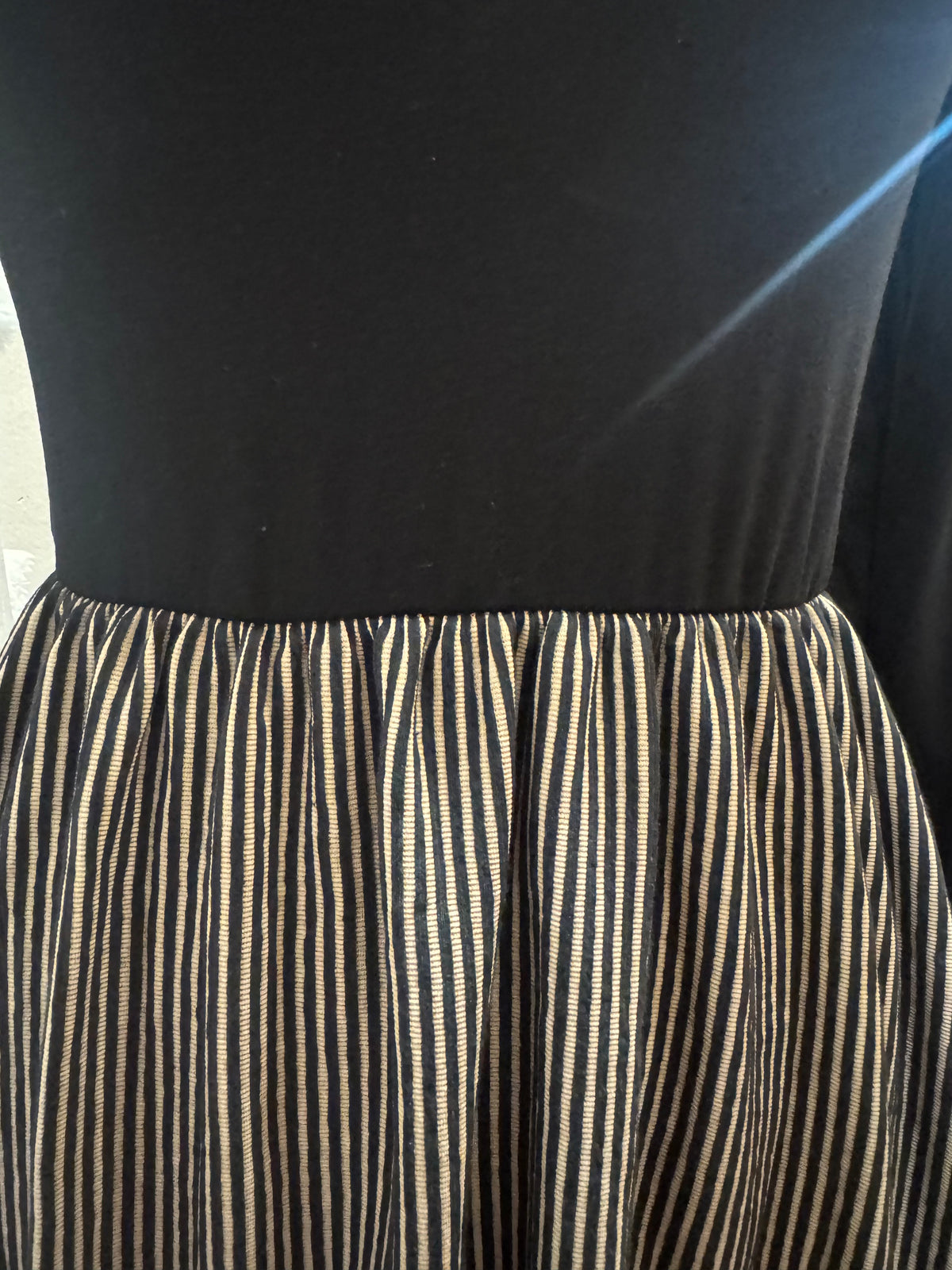Pleated Midi Dress with Fitted Knit long sleeve Top -  Black