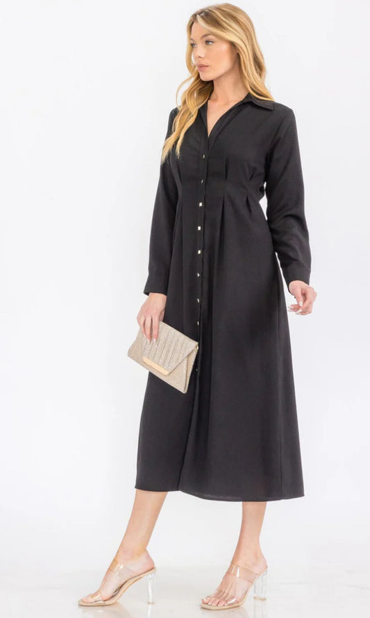 Elegant Long Sleeve Button Up Maxi Dress