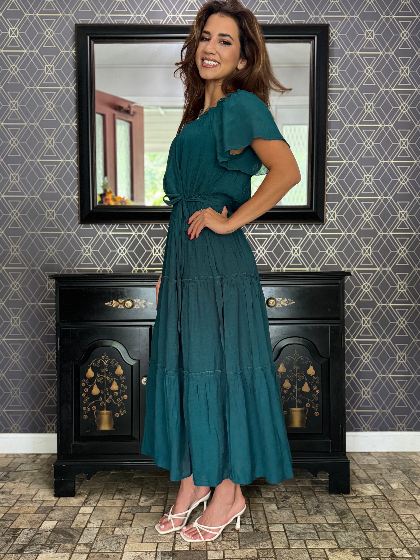 Ruffle Tiered Cropped Maxi with Lining (Available in Dark Green and Blue)