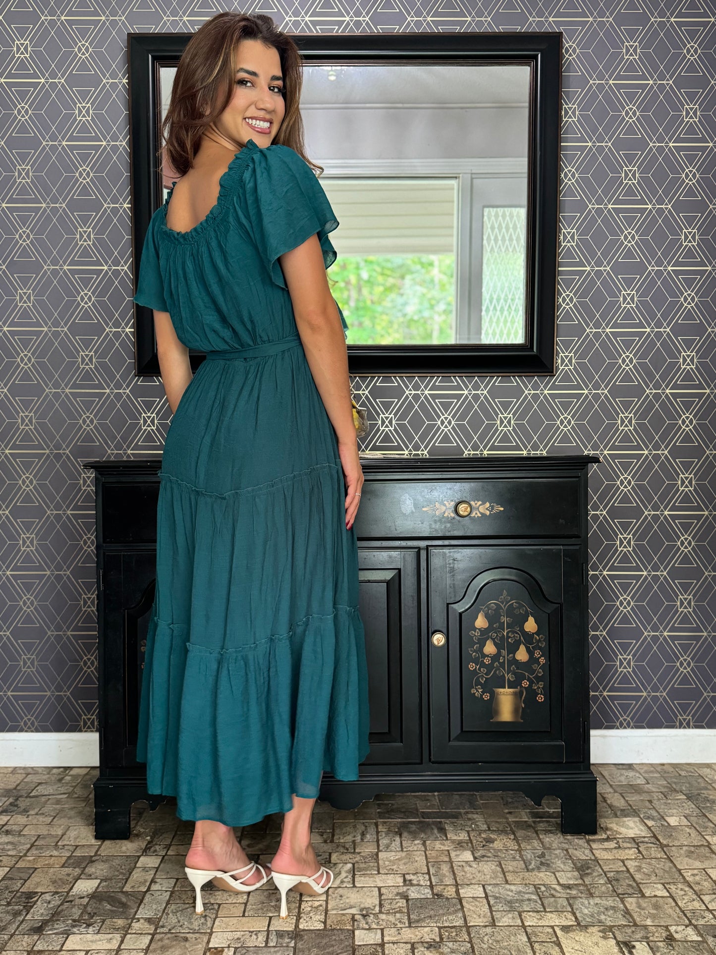 Ruffle Tiered Cropped Maxi with Lining (Available in Dark Green and Blue)
