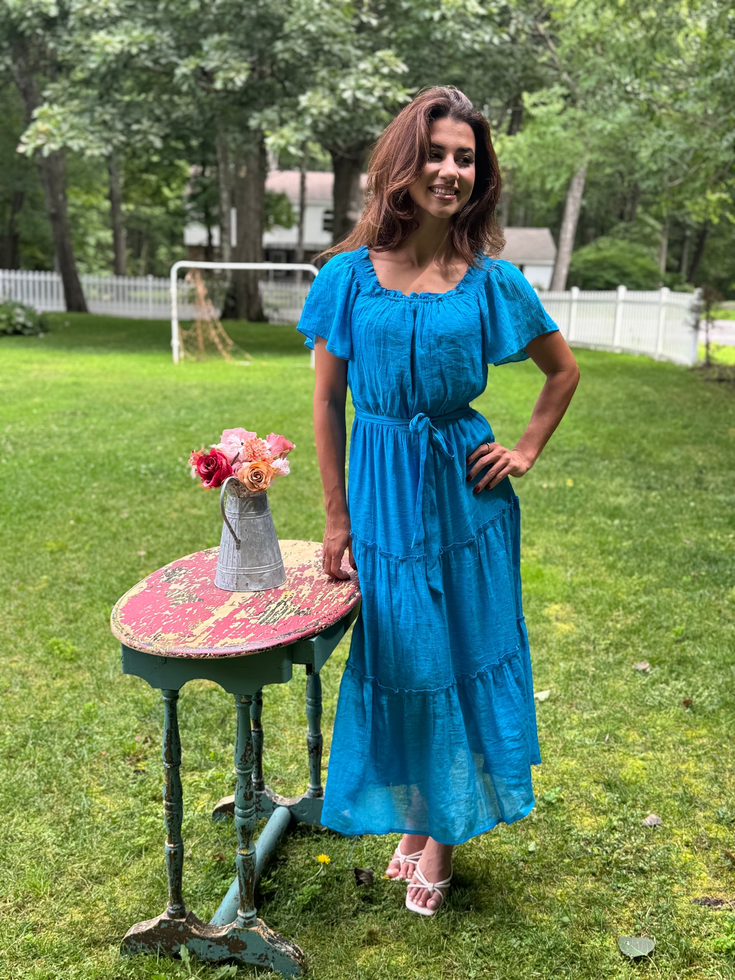 Ruffle Tiered Cropped Maxi with Lining (Available in Dark Green and Blue)