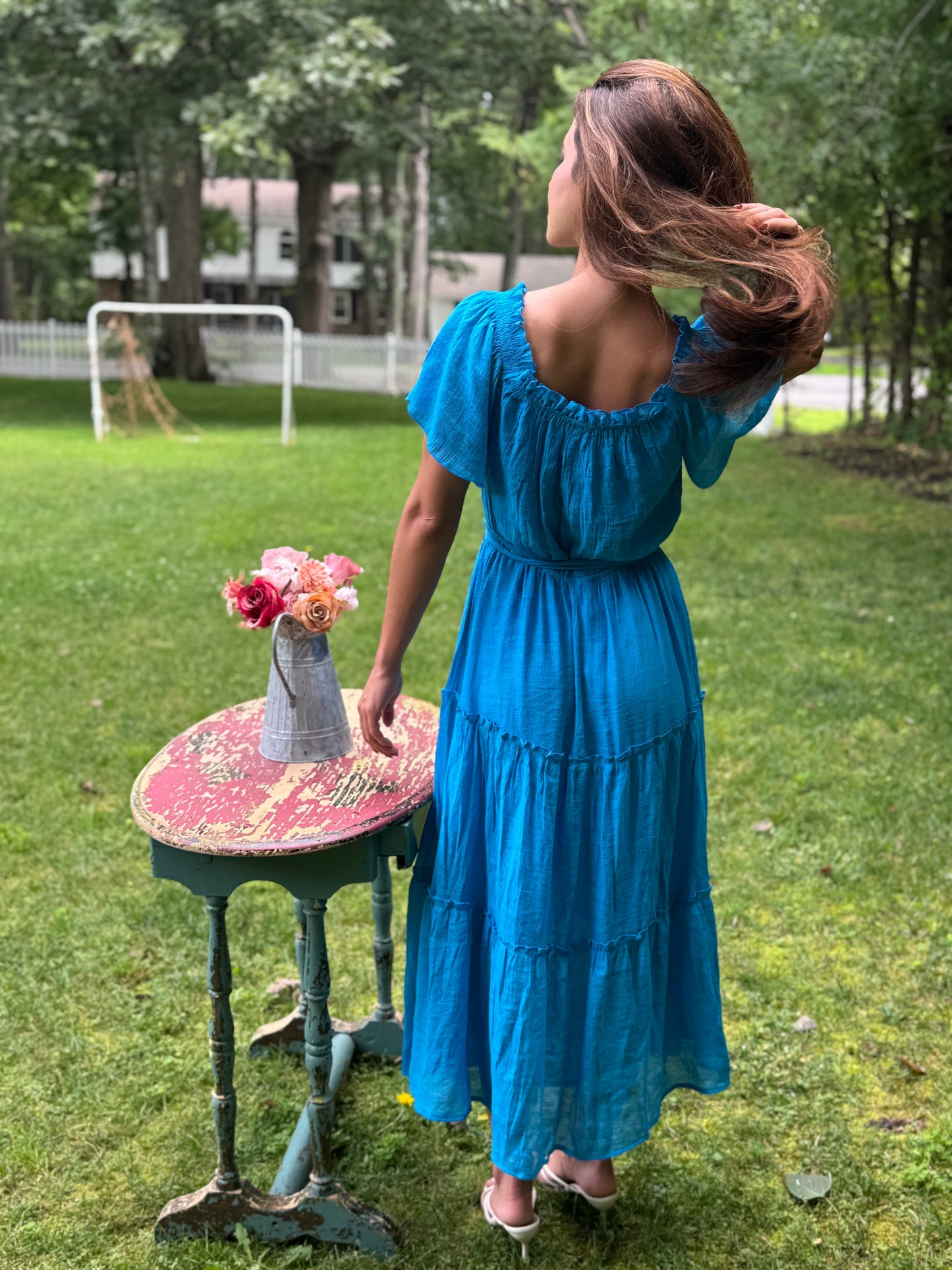 Ruffle Tiered Cropped Maxi with Lining (Available in Dark Green and Blue)