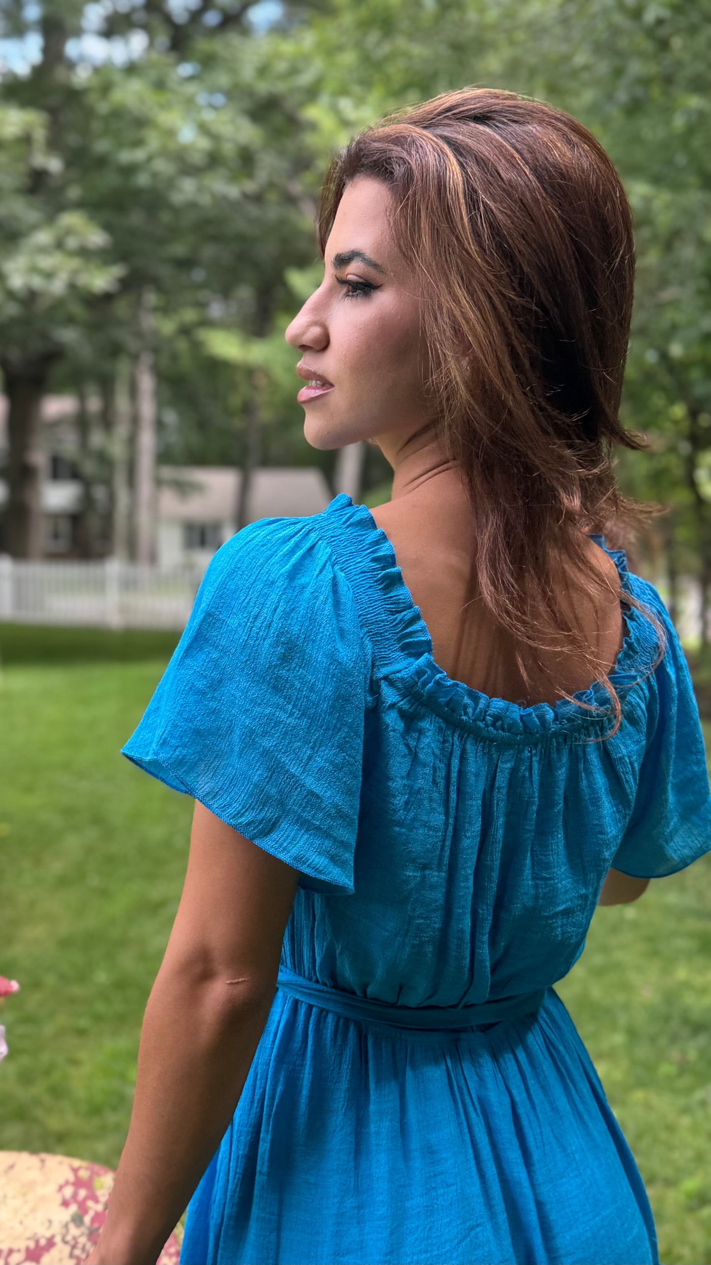 Ruffle Tiered Cropped Maxi with Lining (Available in Dark Green and Blue)