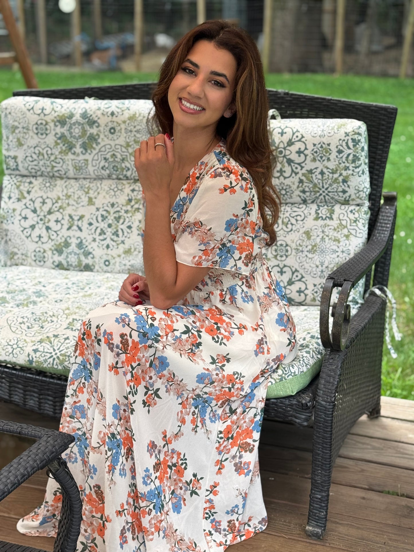 Boho Floral High Waist band (Available in Beige and Navy)