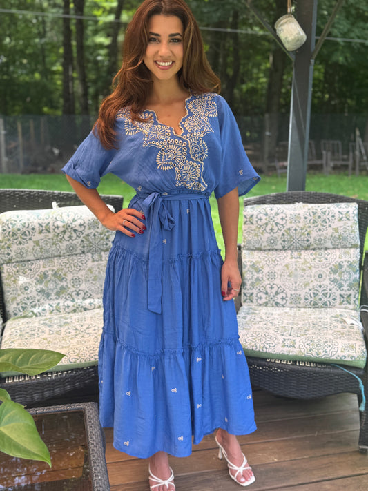 Embroidered Peasant Dress with Lining