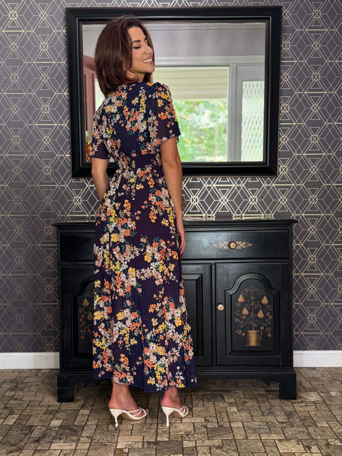 Boho Floral High Waist band (Available in Beige and Navy)