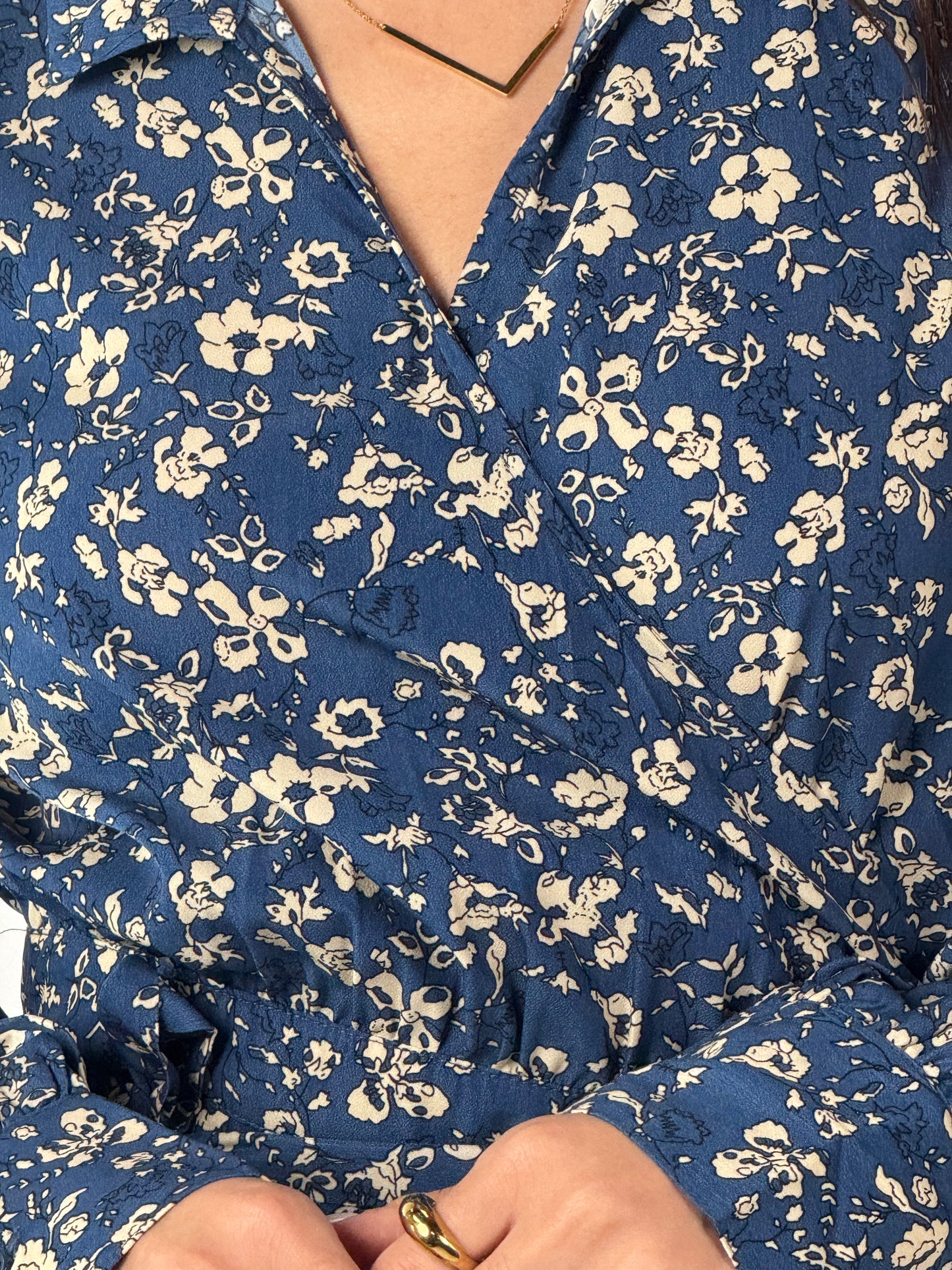 Frida Floral Print Poly Midi Wrap Dress - Deep Blue