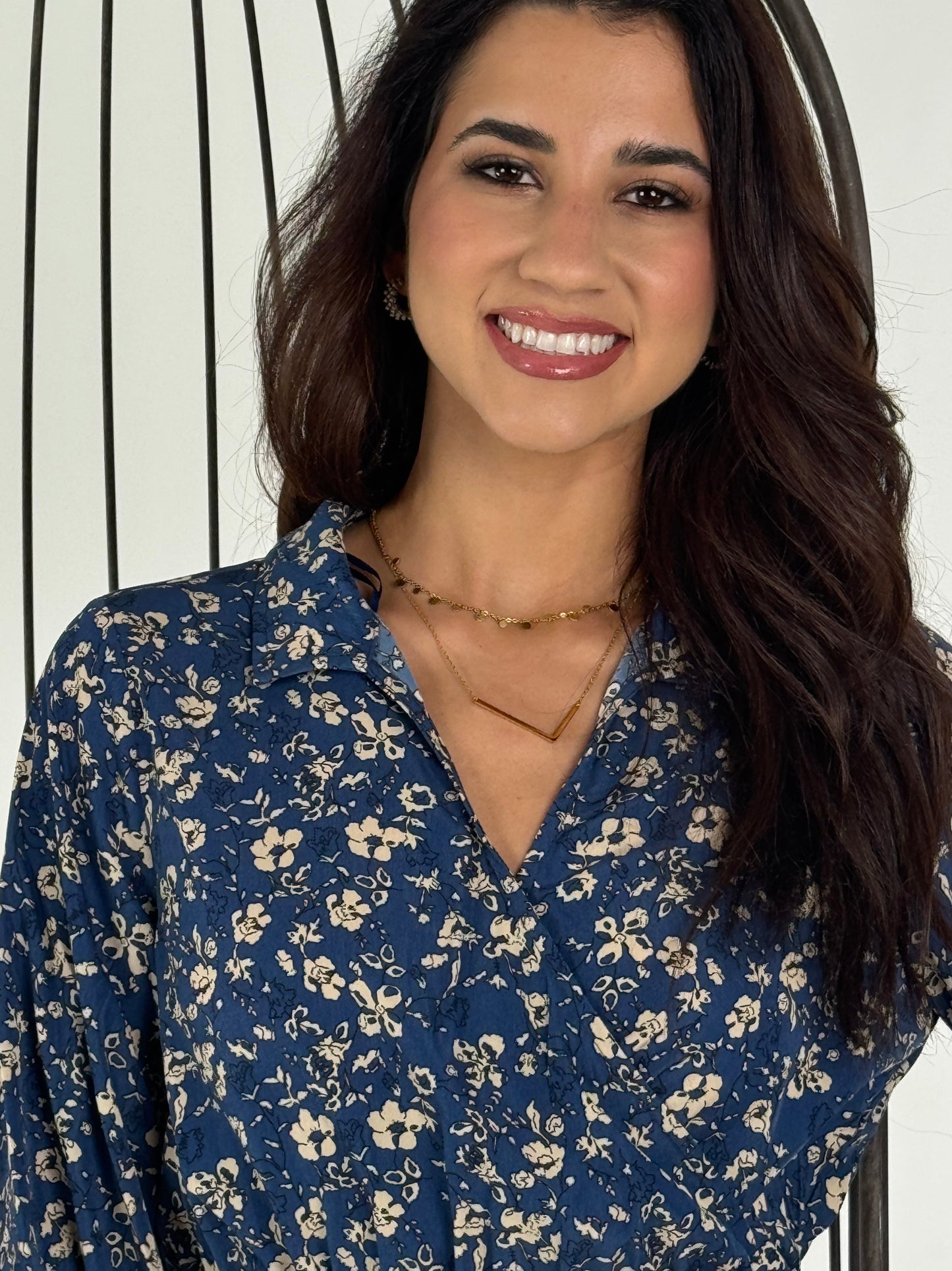 Frida Floral Print Poly Midi Wrap Dress - Deep Blue