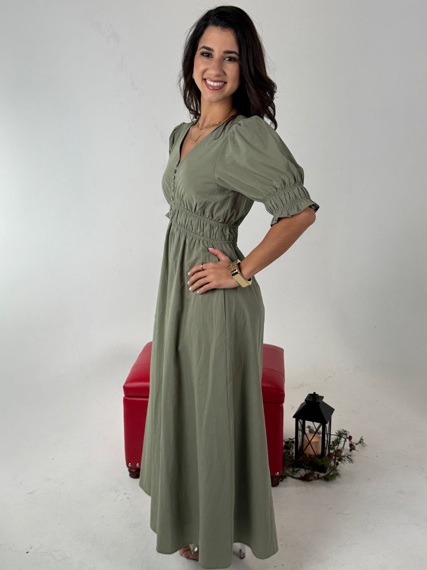 Fitted At Bodice with An A Line Maxi Dress - Vintage Olive