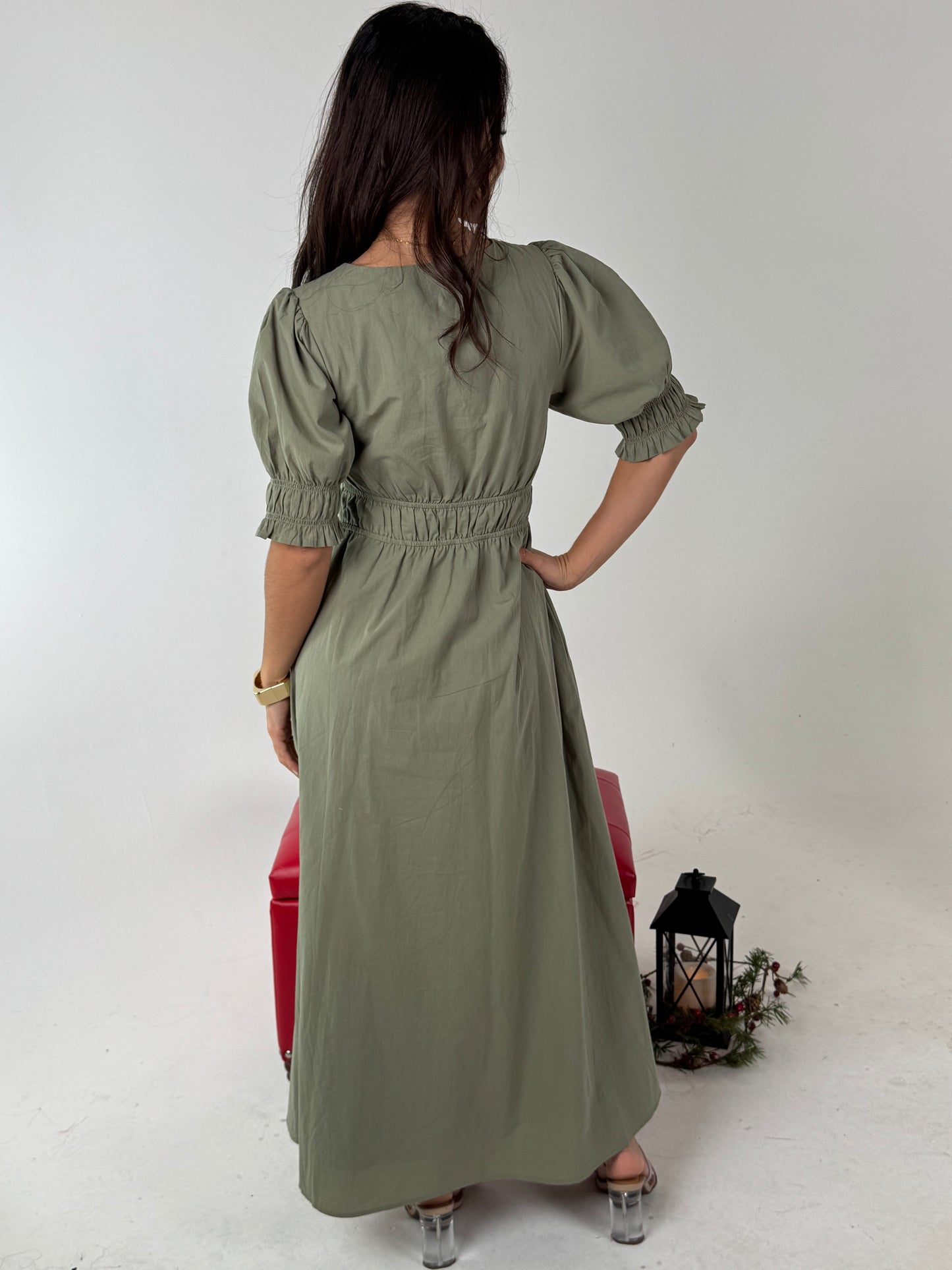 Fitted At Bodice with An A Line Maxi Dress - Vintage Olive