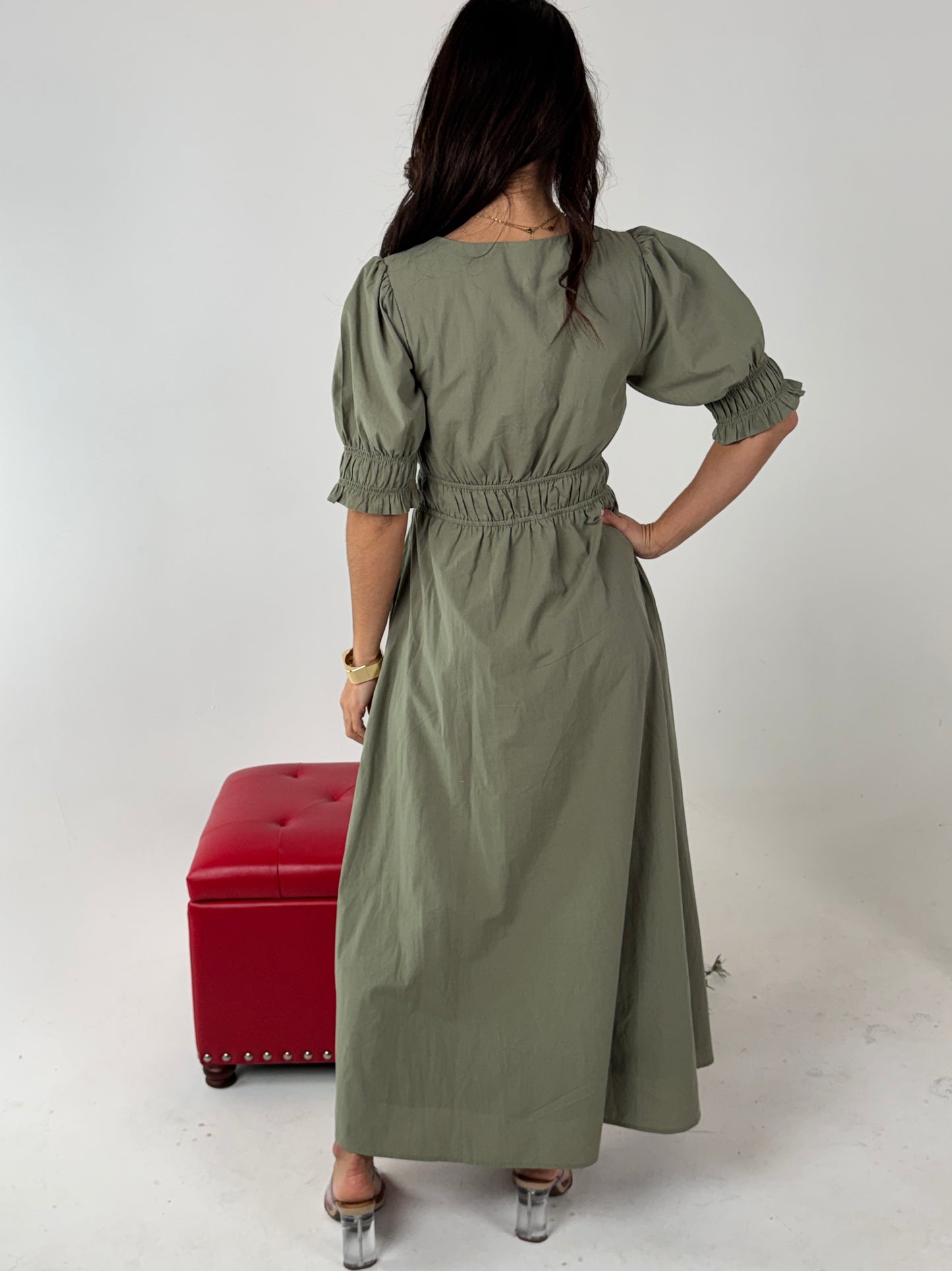 Fitted At Bodice with An A Line Maxi Dress - Vintage Olive