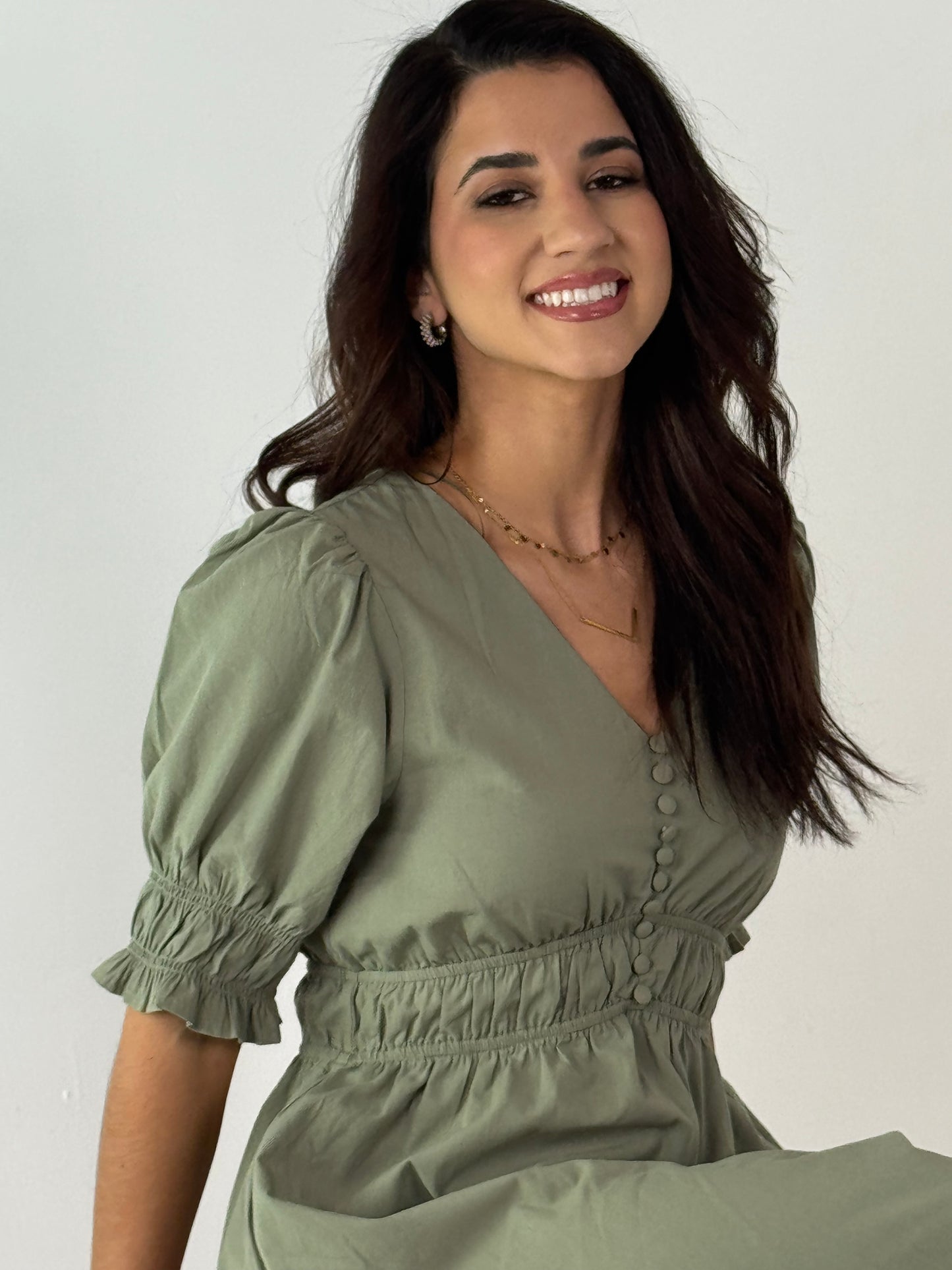 Fitted At Bodice with An A Line Maxi Dress - Vintage Olive