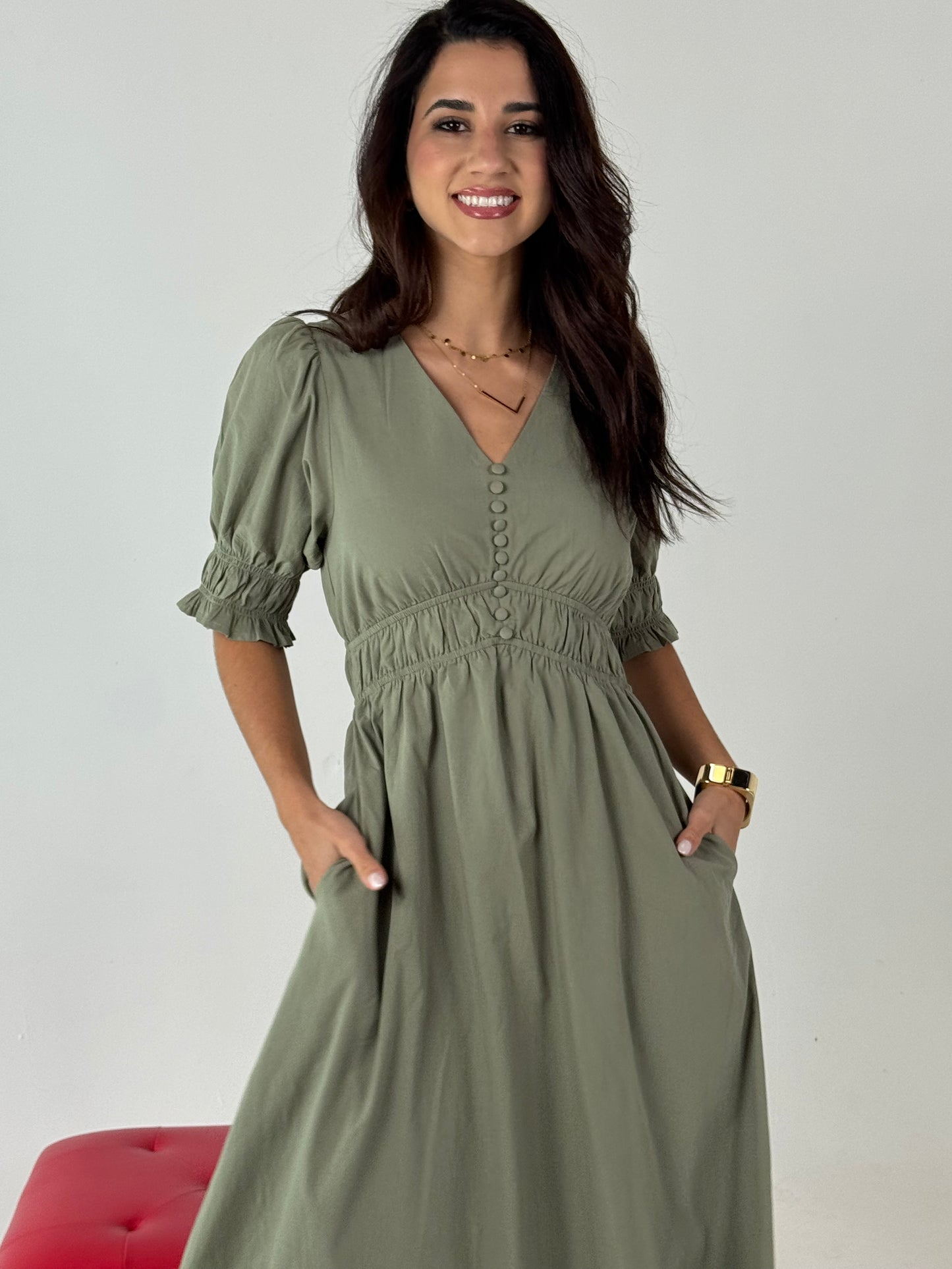 Fitted At Bodice with An A Line Maxi Dress - Vintage Olive
