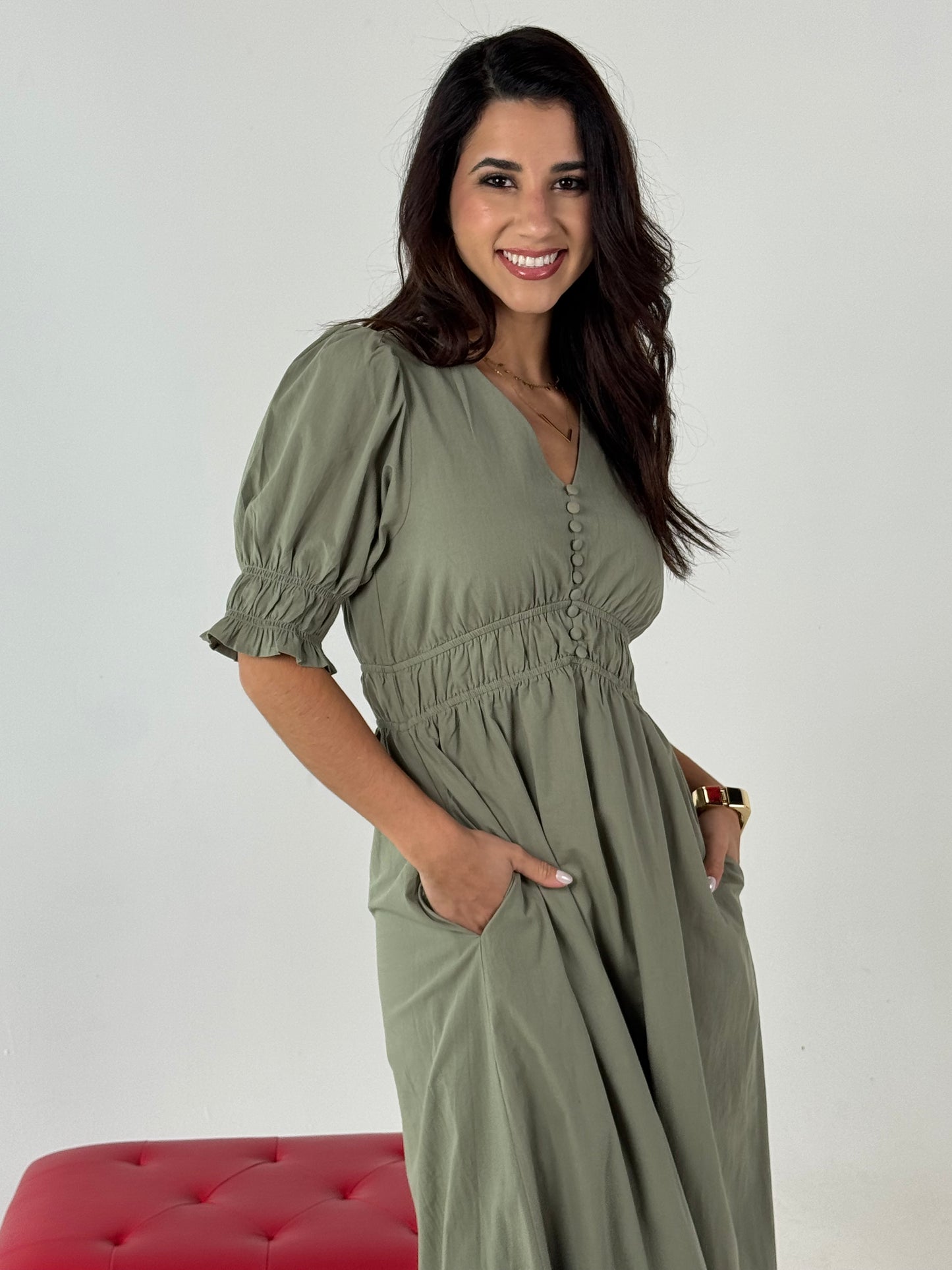 Fitted At Bodice with An A Line Maxi Dress - Vintage Olive