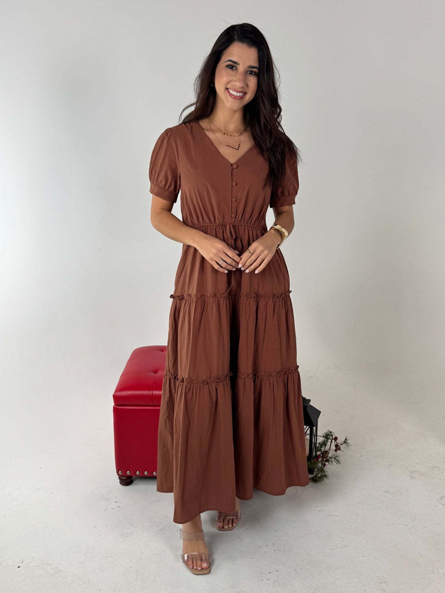 Short Sleeve Ruffle Tiered Maxi Dress - Nutshell
