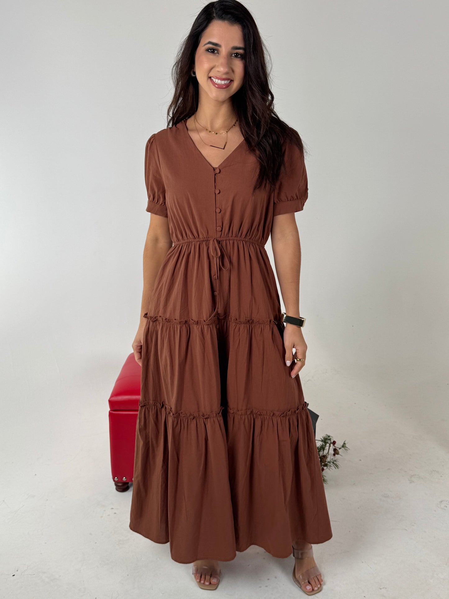 Short Sleeve Ruffle Tiered Maxi Dress - Nutshell