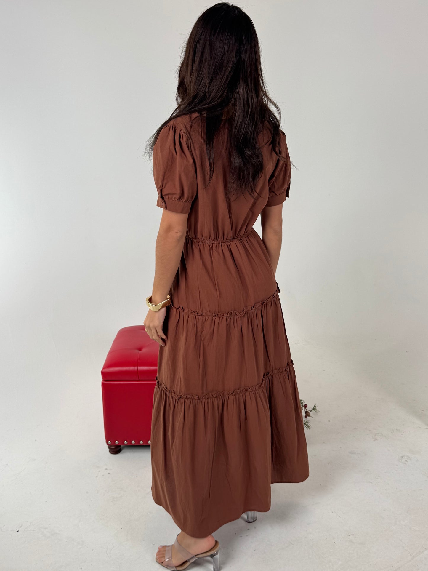 Short Sleeve Ruffle Tiered Maxi Dress - Nutshell