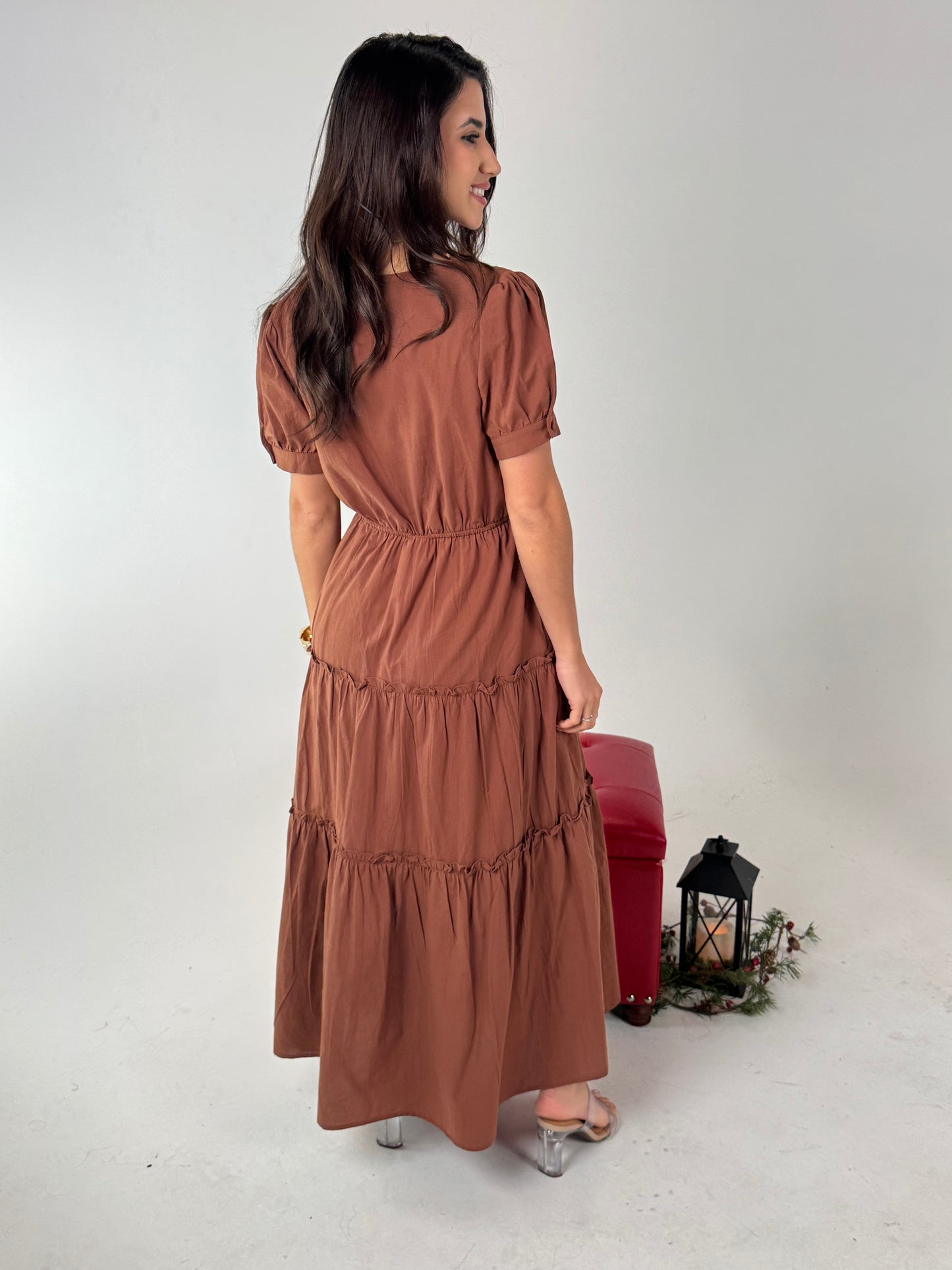 Short Sleeve Ruffle Tiered Maxi Dress - Nutshell