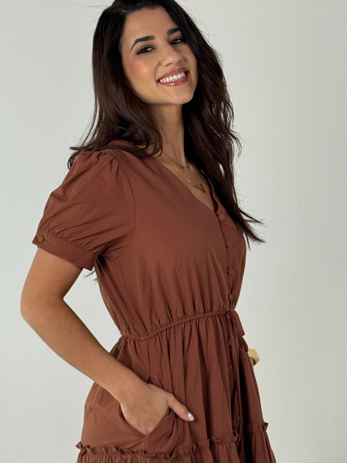 Short Sleeve Ruffle Tiered Maxi Dress - Nutshell