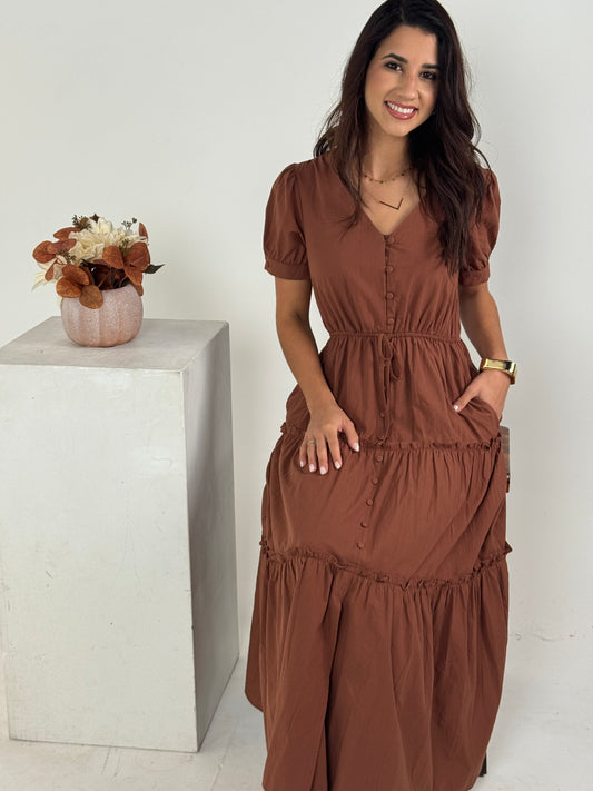 Short Sleeve Ruffle Tiered Maxi Dress - Nutshell