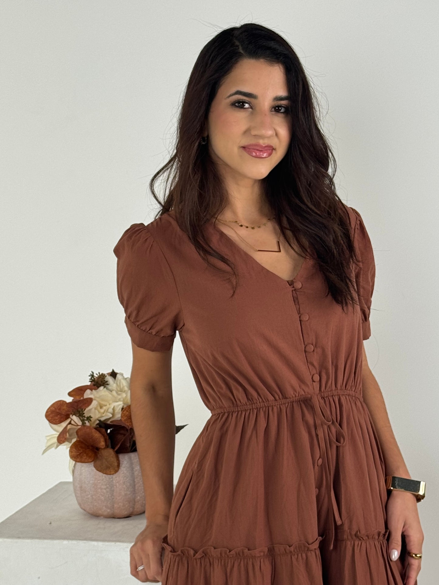 Short Sleeve Ruffle Tiered Maxi Dress - Nutshell