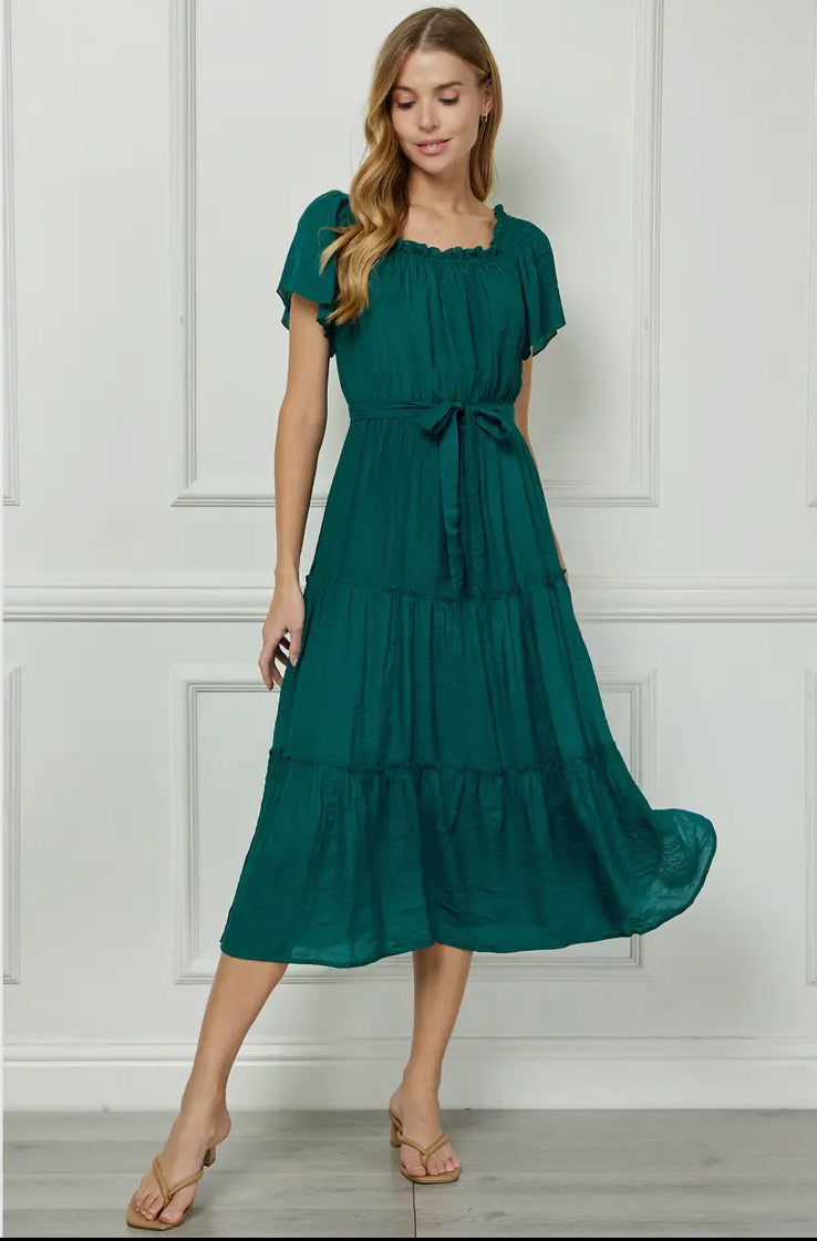 Ruffle Tiered Cropped Maxi with Lining (Available in Dark Green and Blue)
