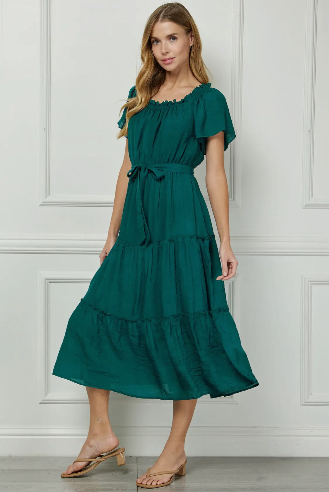 Ruffle Tiered Cropped Maxi with Lining (Available in Dark Green and Blue)