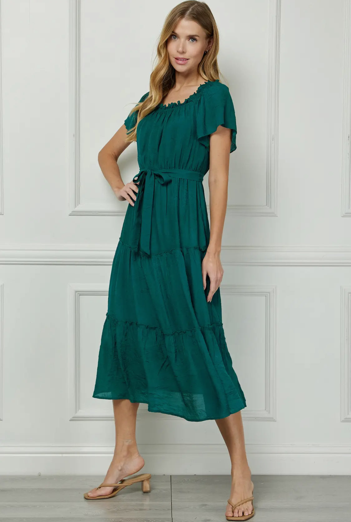 Ruffle Tiered Cropped Maxi with Lining (Available in Dark Green and Blue)