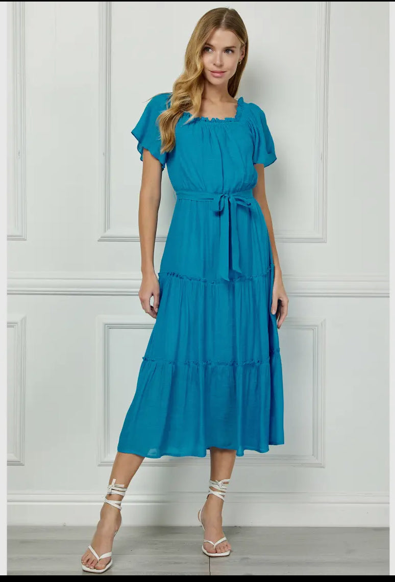 Ruffle Tiered Cropped Maxi with Lining (Available in Dark Green and Blue)