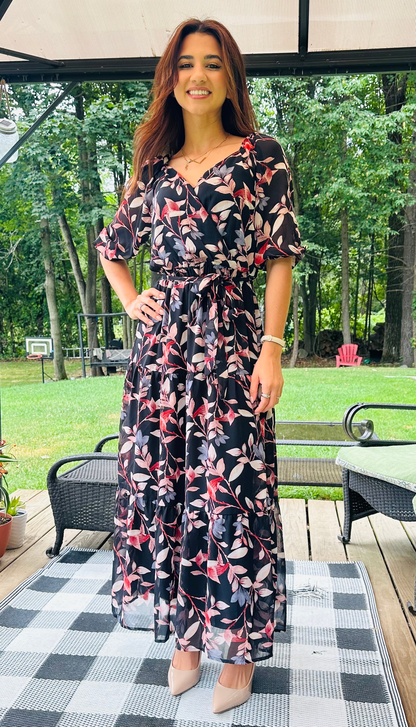 3/4 Surplus Side Tie Ruffle Hem Maxi - Black