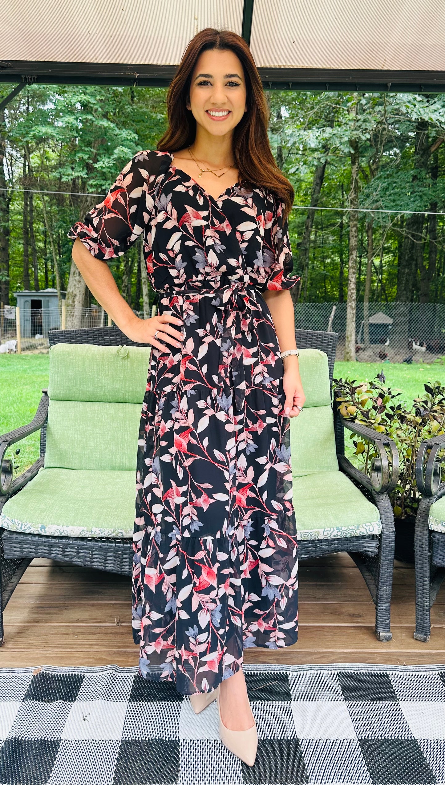 3/4 Surplus Side Tie Ruffle Hem Maxi - Black
