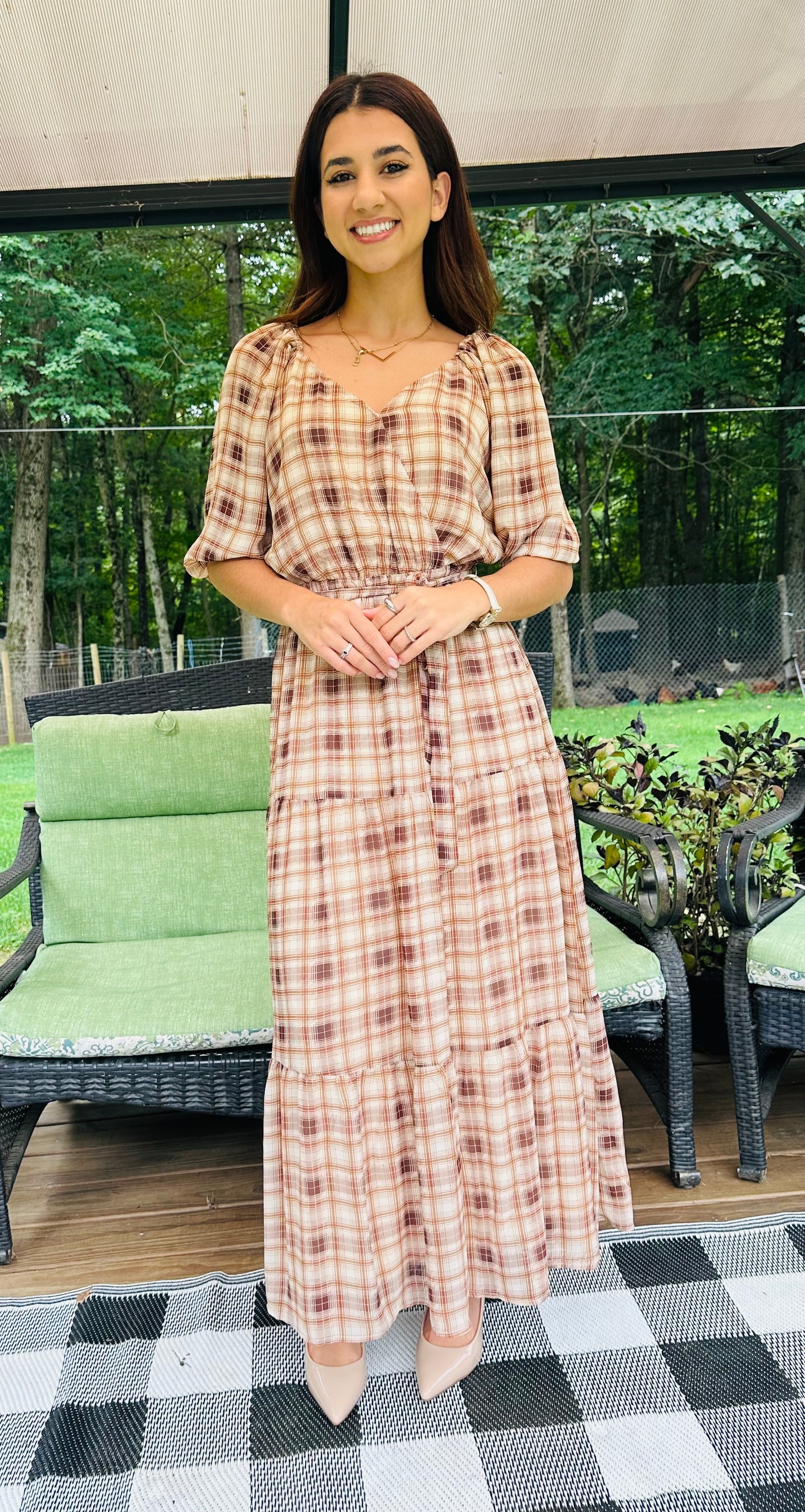 3/4 Surplus Side Tie Ruffle Hem Maxi Dress - Mocha