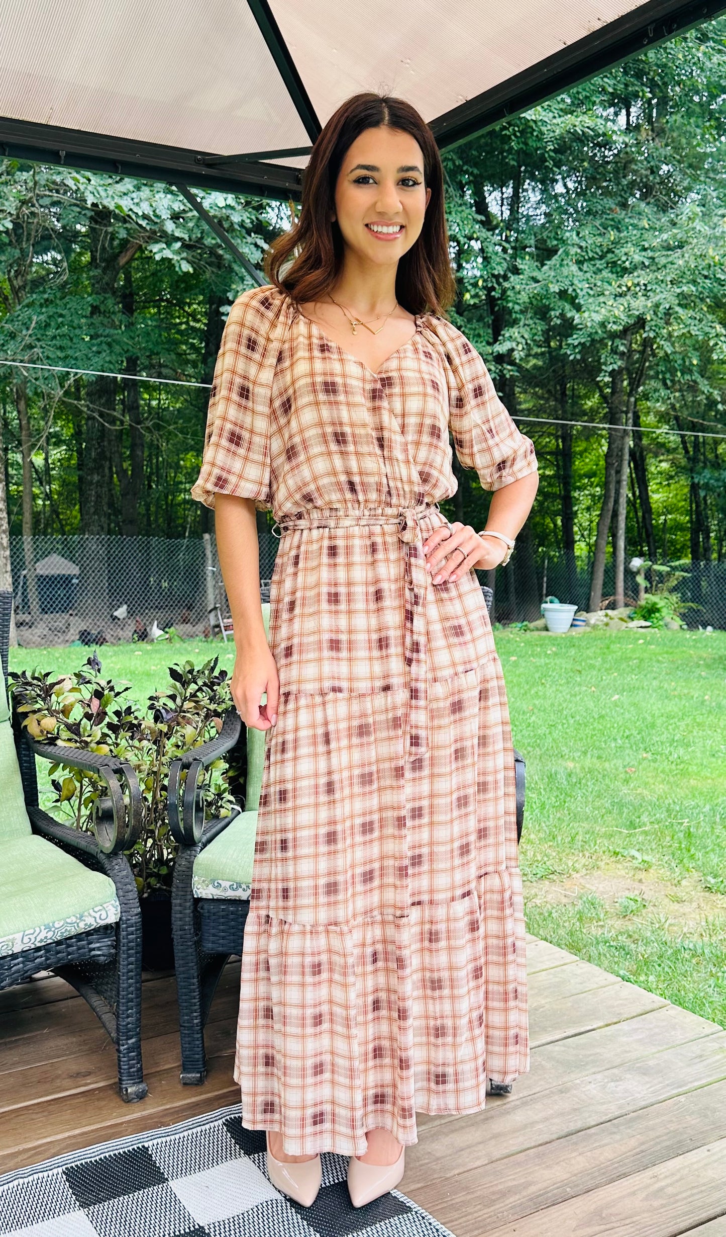 3/4 Surplus Side Tie Ruffle Hem Maxi Dress - Mocha