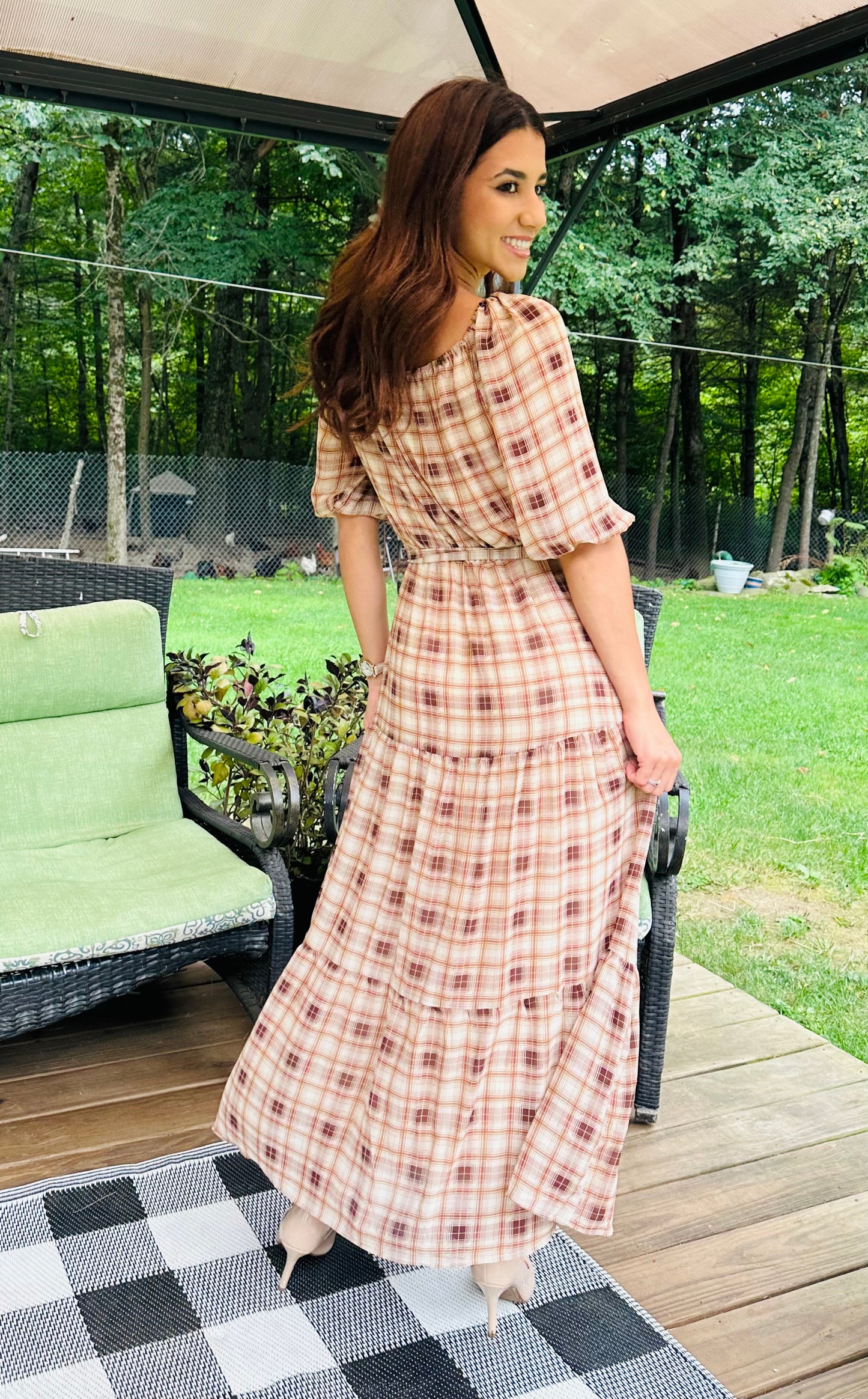 3/4 Surplus Side Tie Ruffle Hem Maxi Dress - Mocha