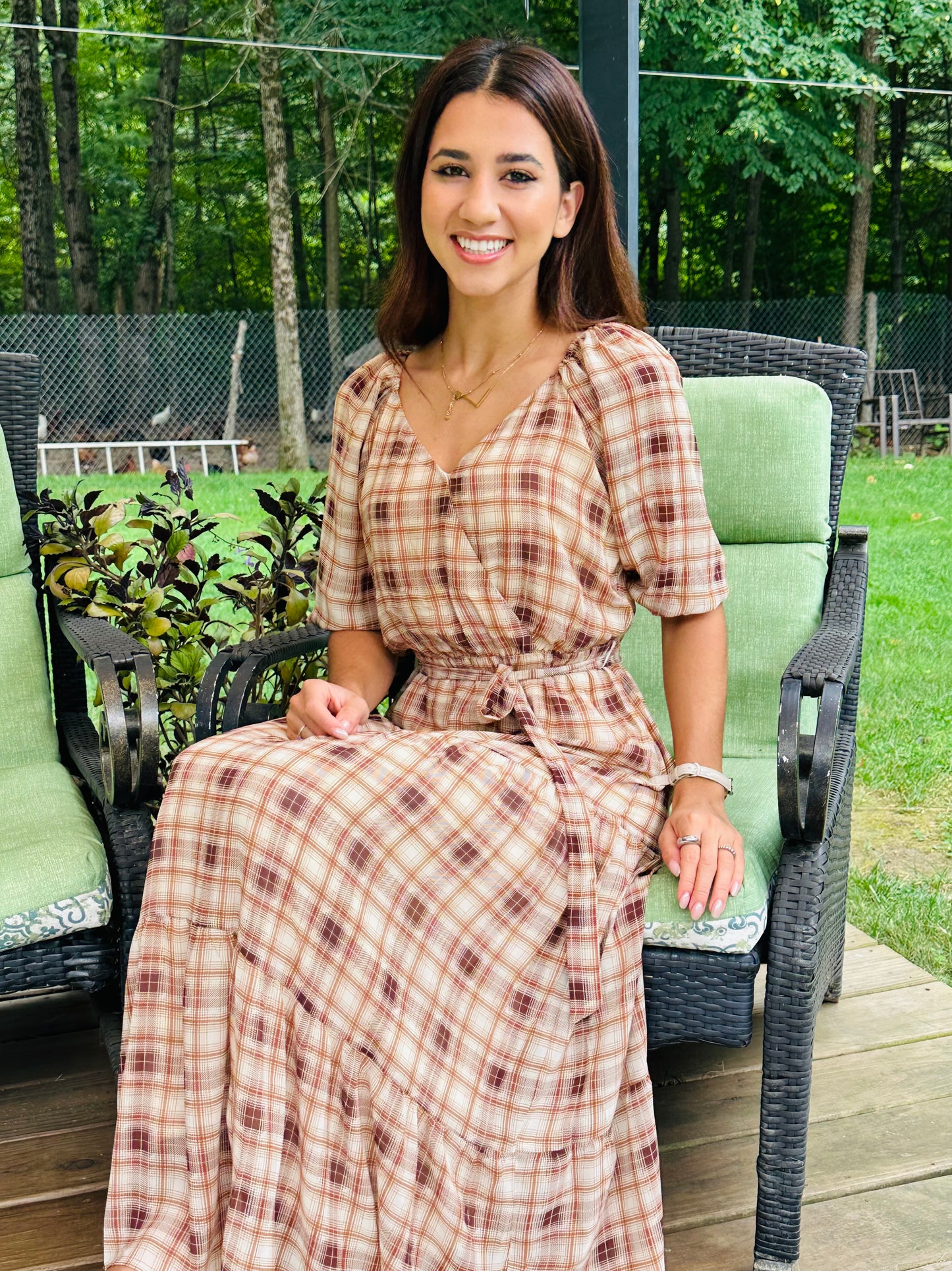 3/4 Surplus Side Tie Ruffle Hem Maxi Dress - Mocha