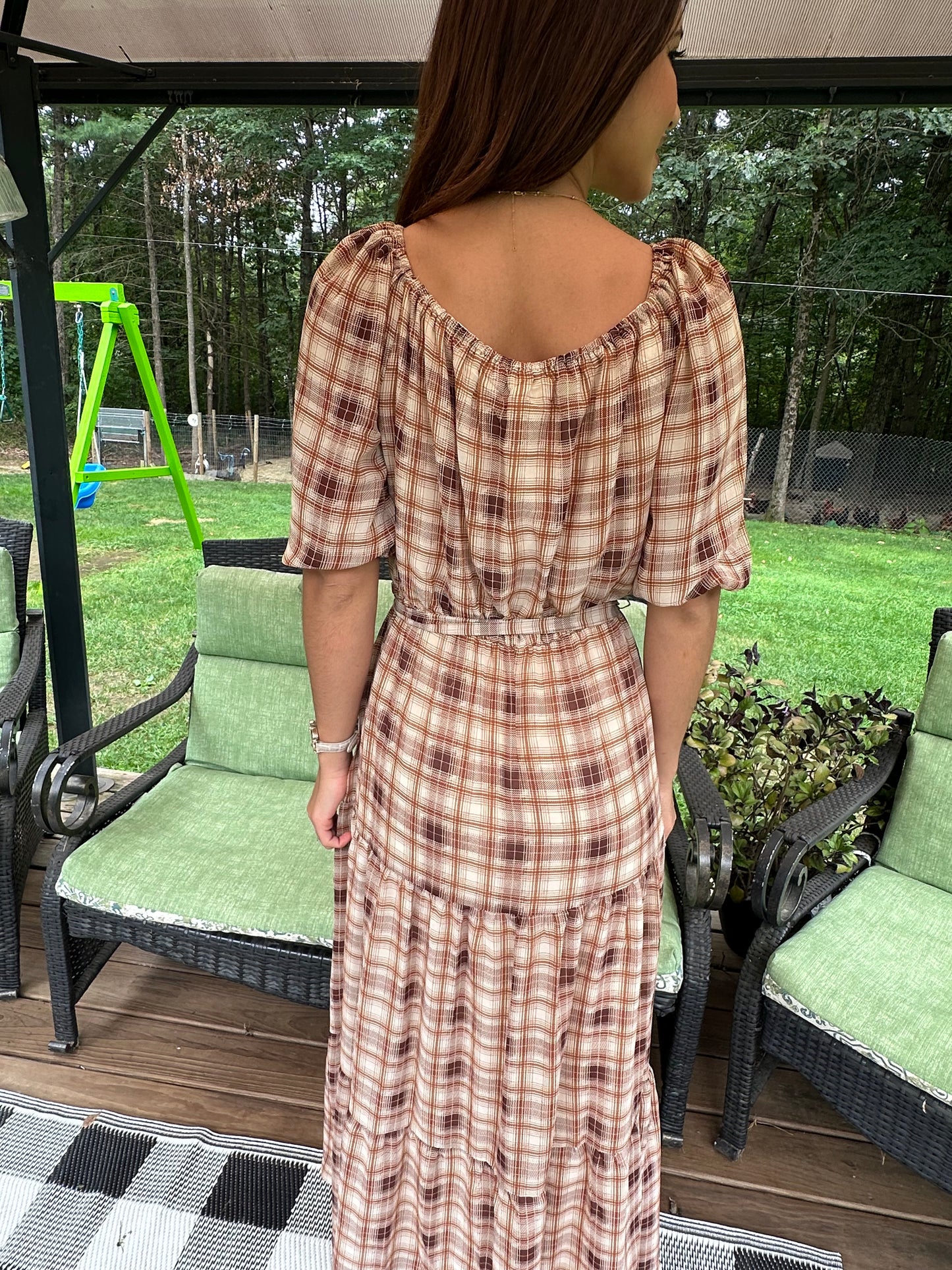 3/4 Surplus Side Tie Ruffle Hem Maxi Dress - Mocha