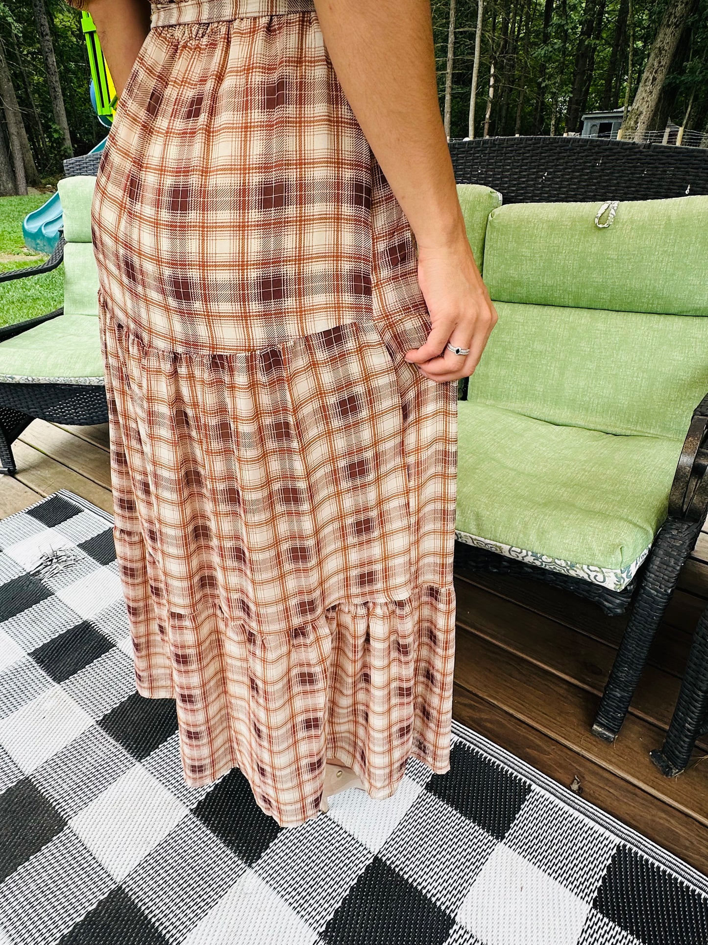 3/4 Surplus Side Tie Ruffle Hem Maxi Dress - Mocha