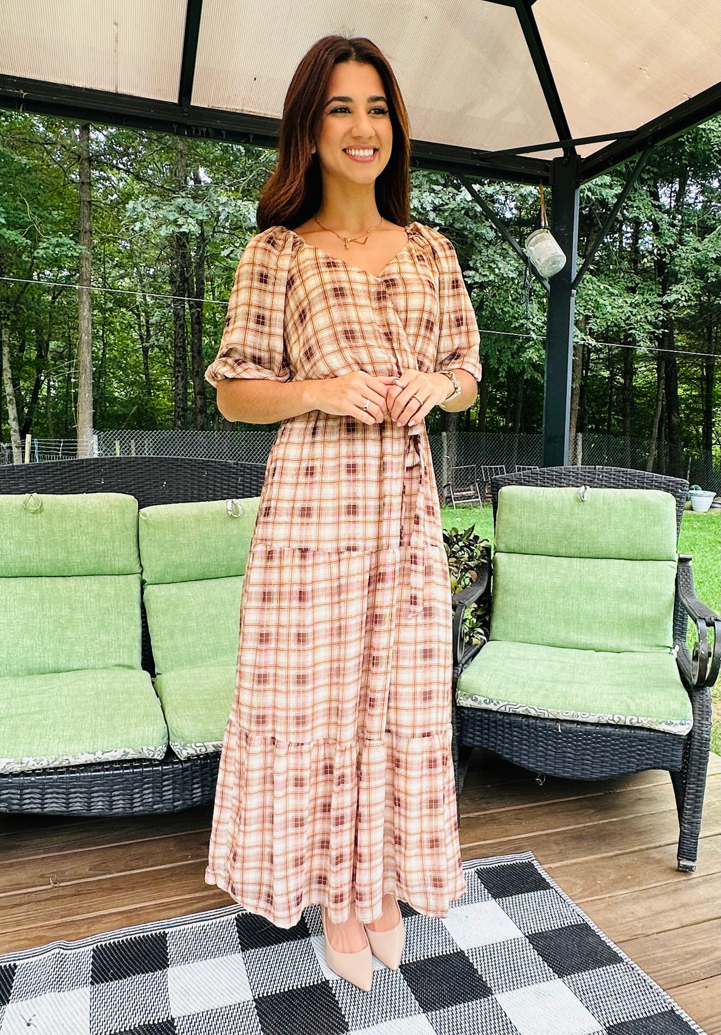 3/4 Surplus Side Tie Ruffle Hem Maxi Dress - Mocha