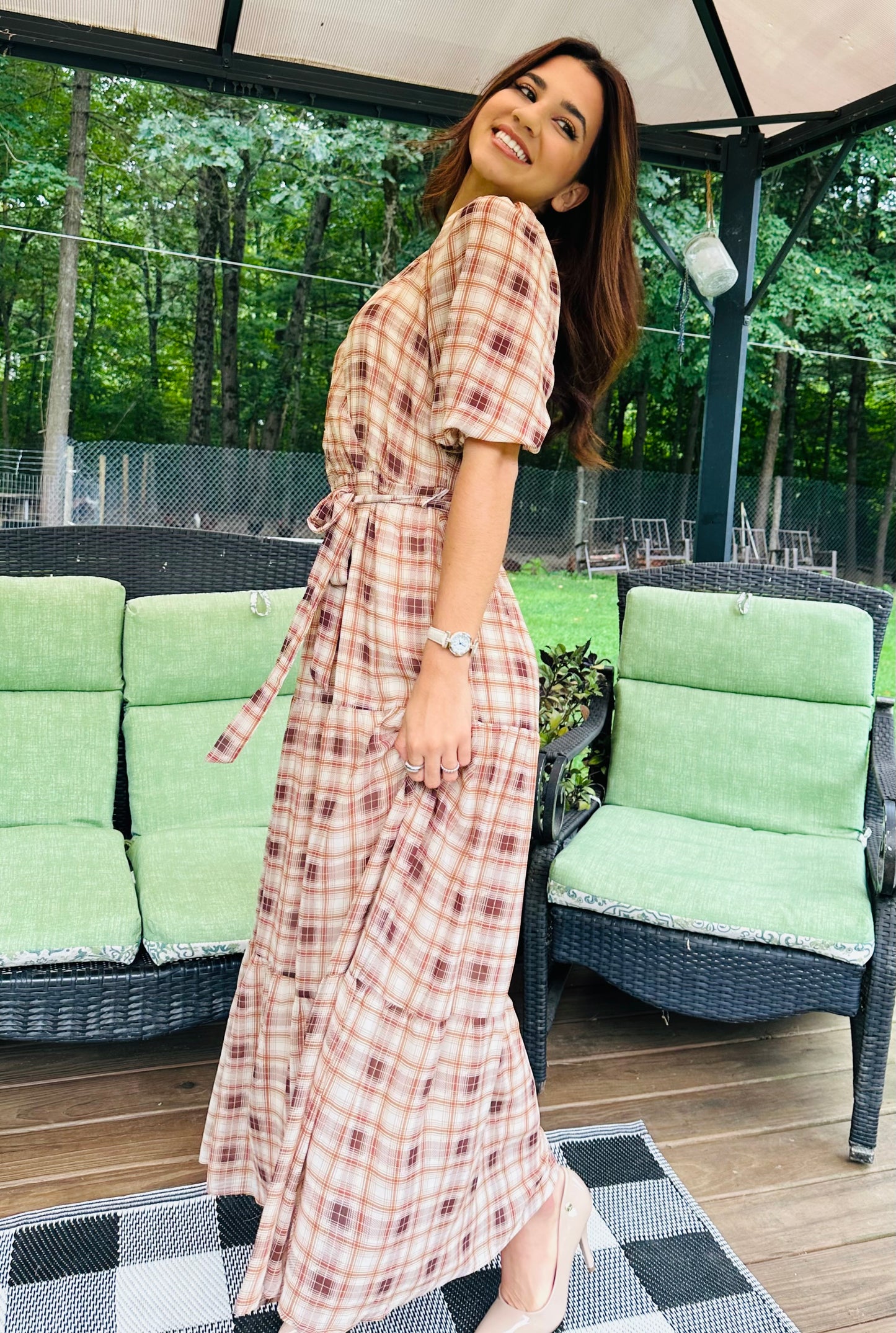 3/4 Surplus Side Tie Ruffle Hem Maxi Dress - Mocha