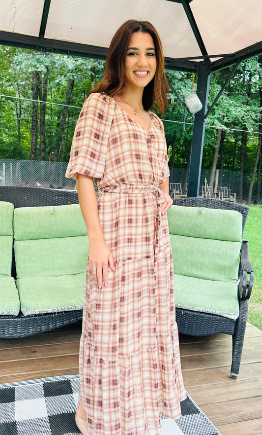 3/4 Surplus Side Tie Ruffle Hem Maxi Dress - Mocha