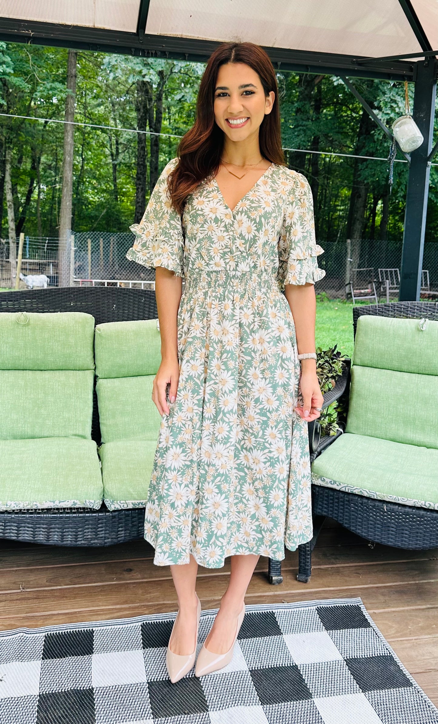 Elegant Kimono Inspired Surplice Dress - Sage