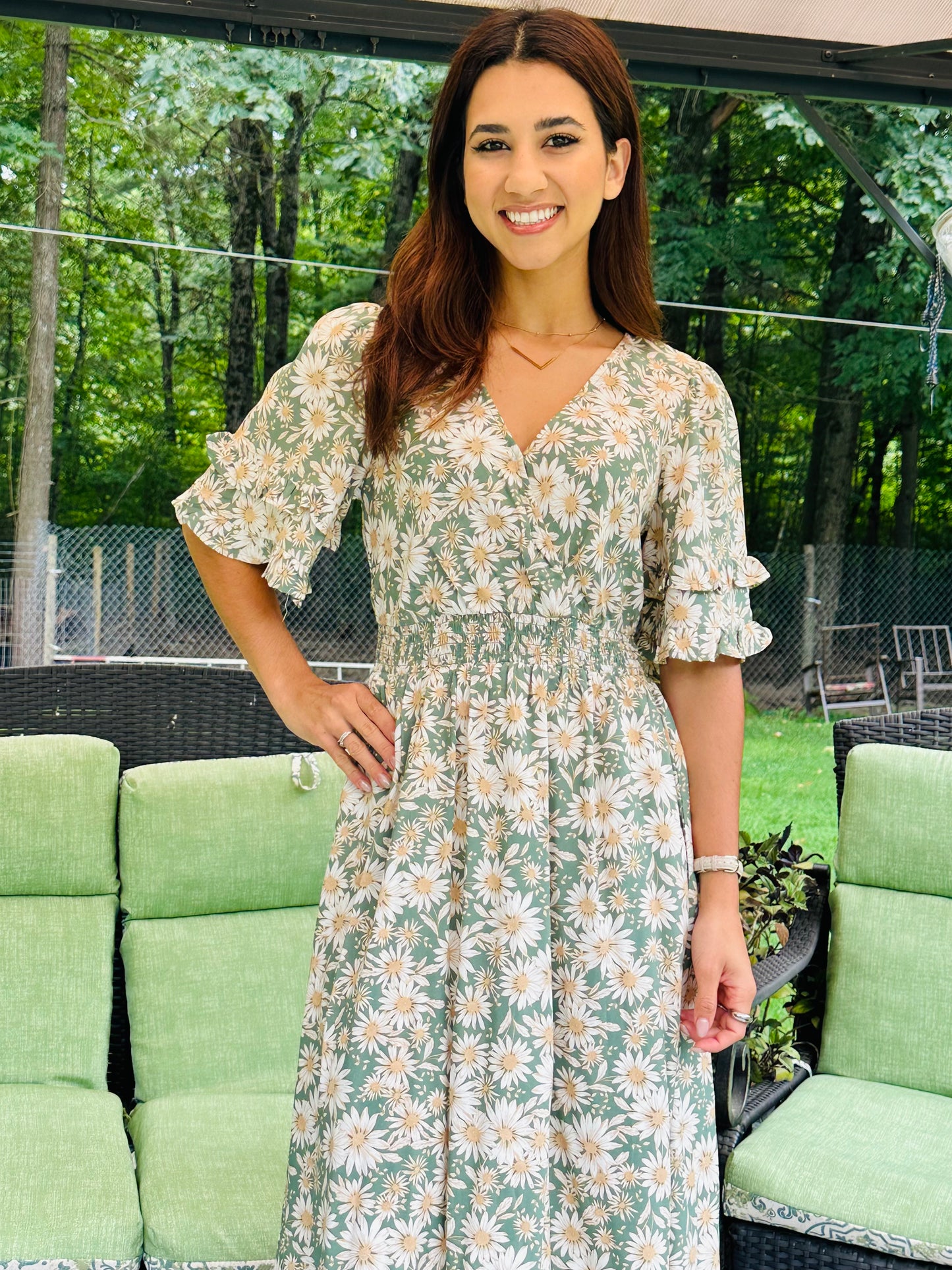 Elegant Kimono Inspired Surplice Dress - Sage