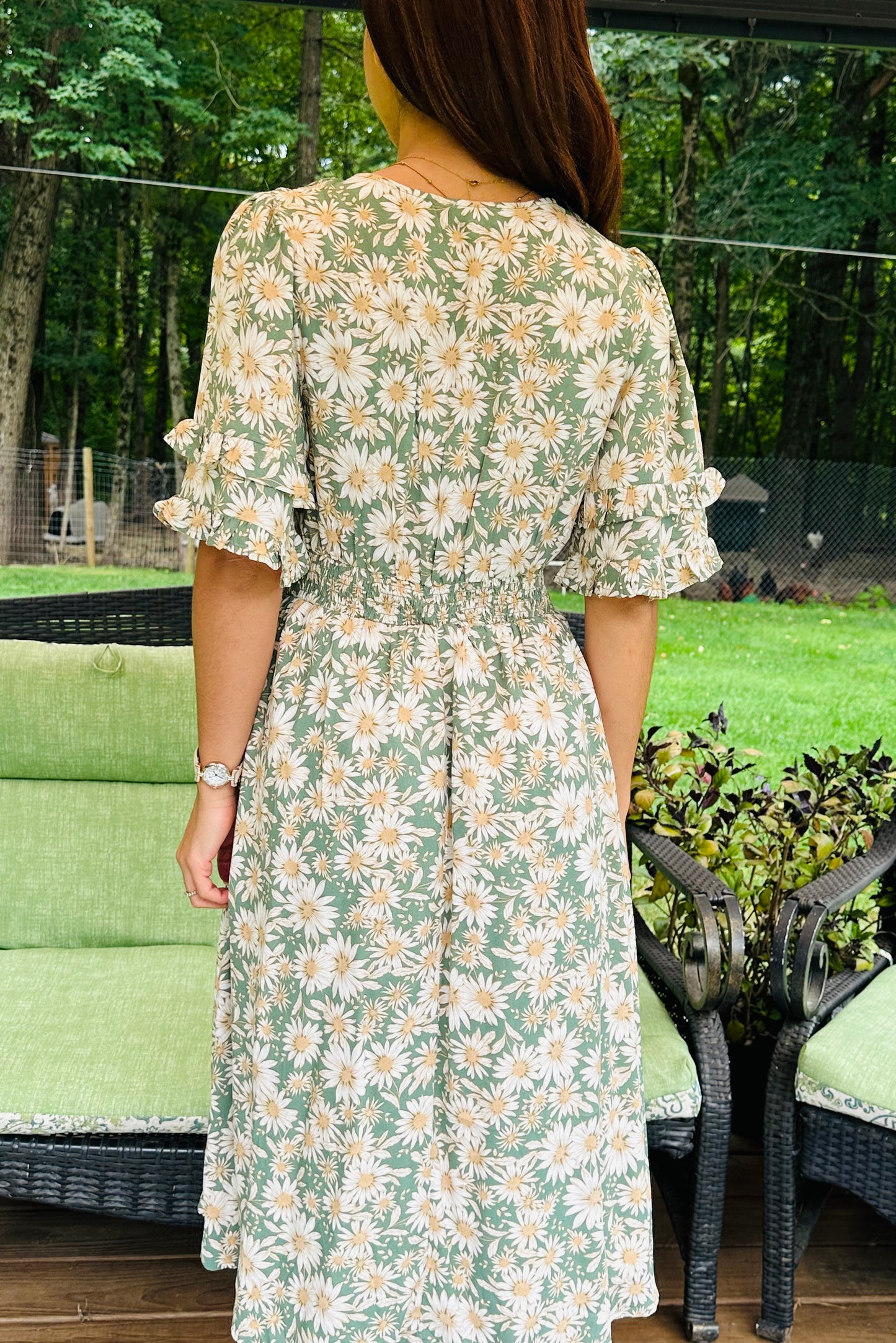 Elegant Kimono Inspired Surplice Dress - Sage