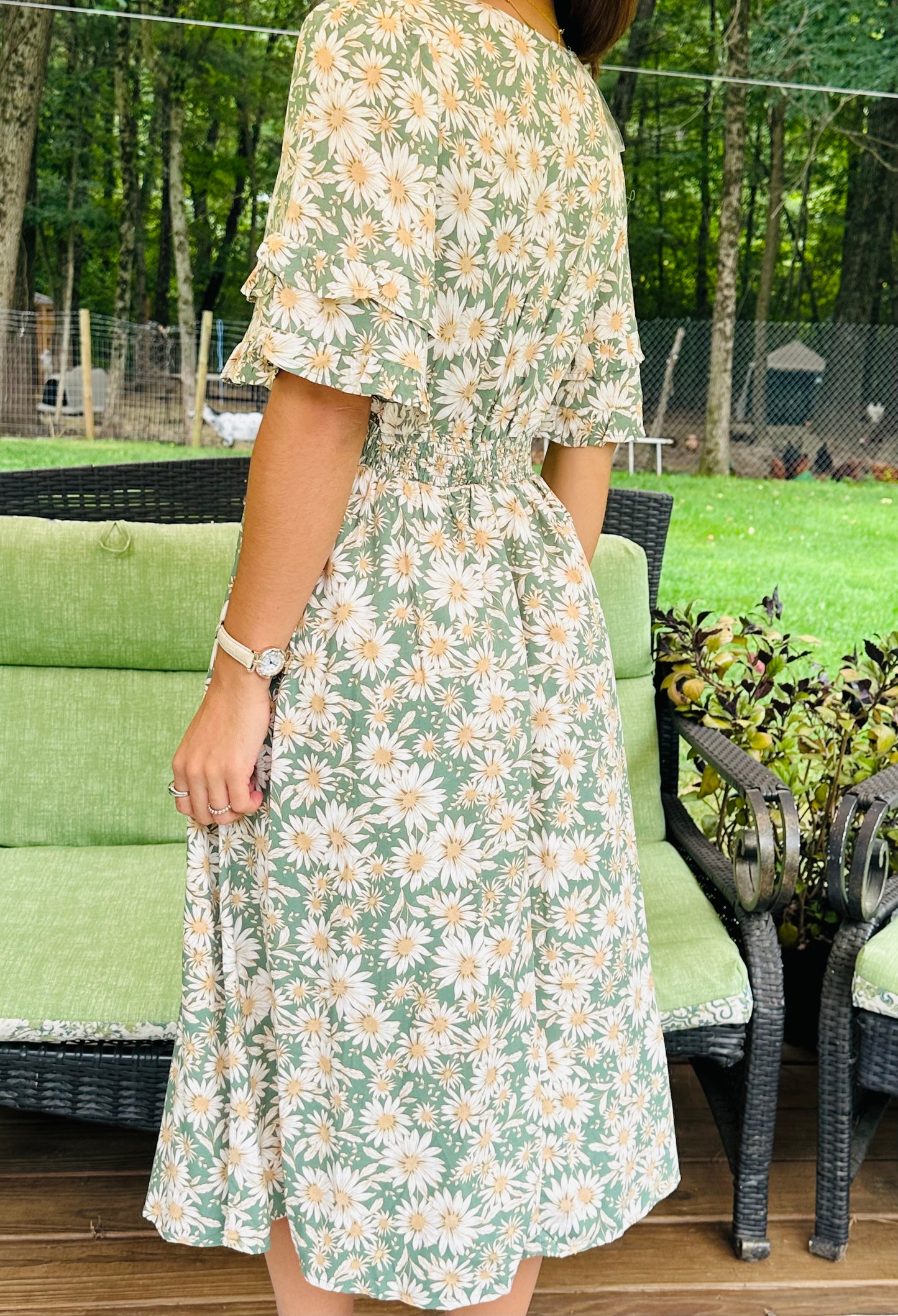 Elegant Kimono Inspired Surplice Dress - Sage
